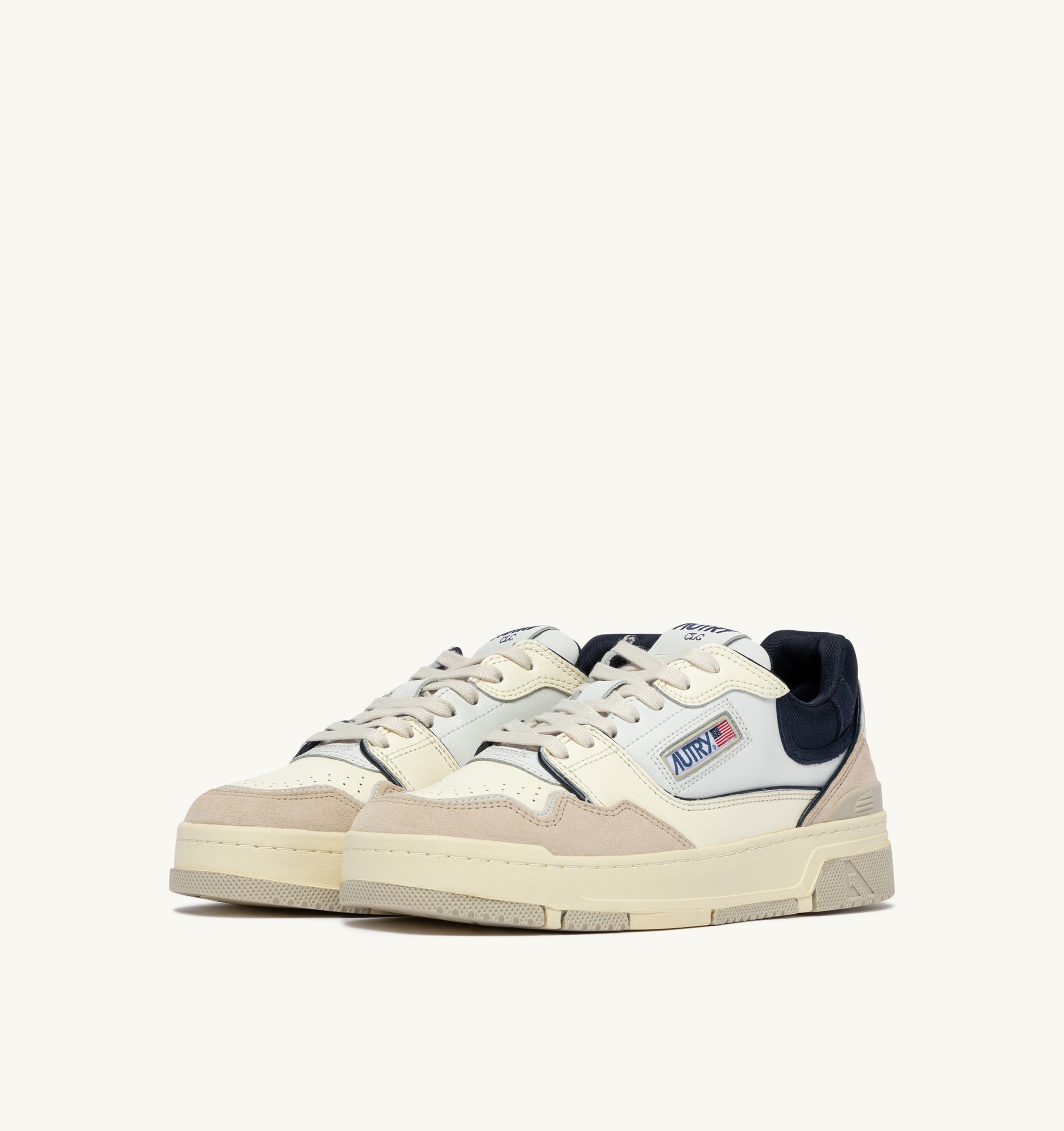 SNEAKERS CLC LOW IN PELLE E SUEDE BIANCO SAND E SPACE BLUE