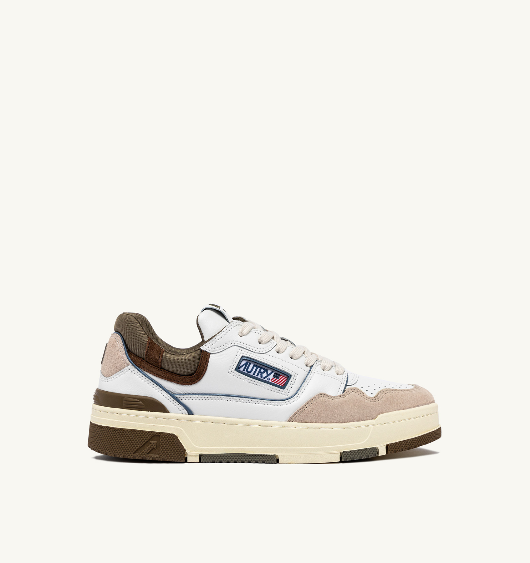SNEAKERS CLC LOW IN PELLE E SUEDE COLORE BIANCO E COVERT GREEN