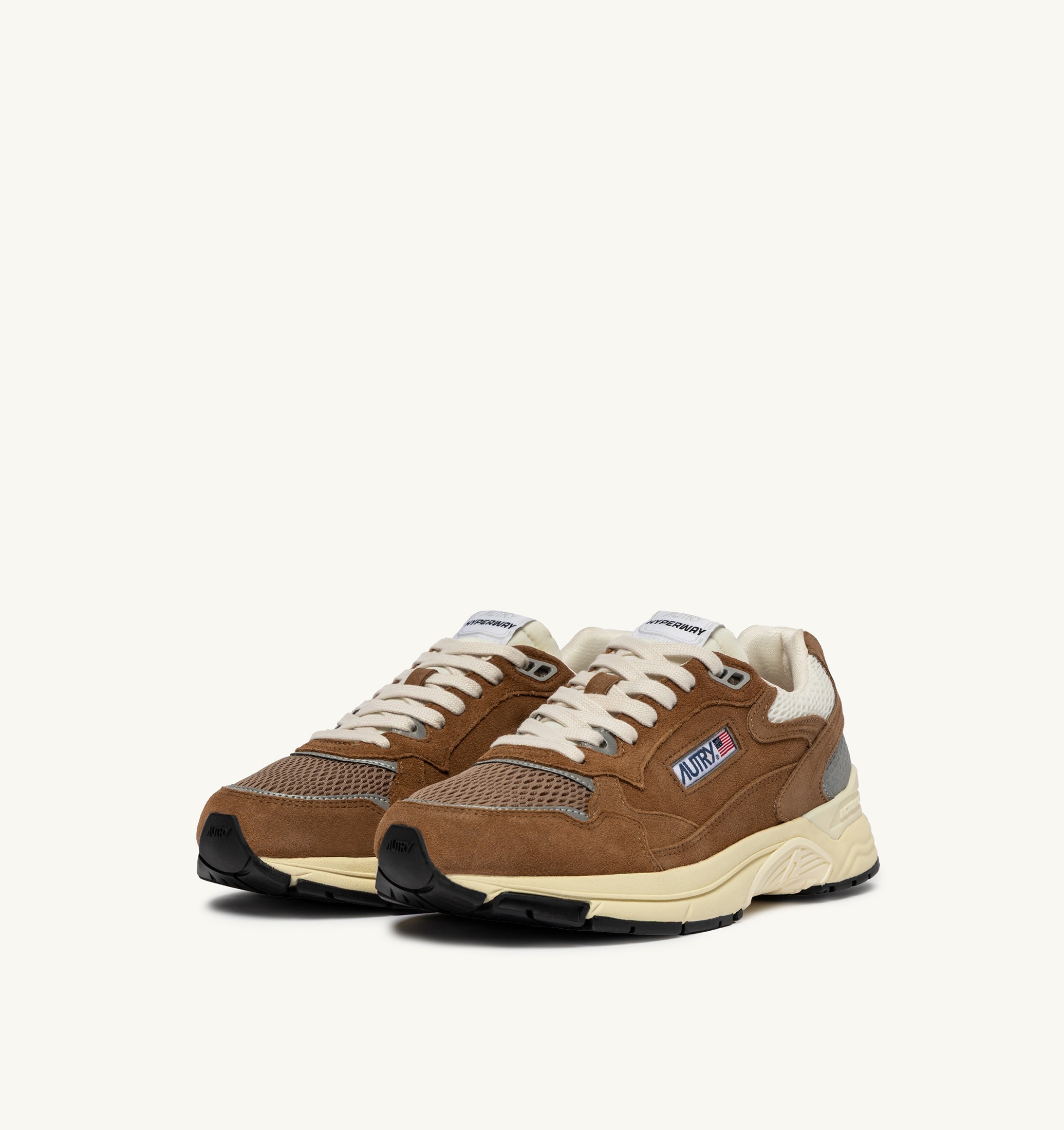 SNEAKERS HYPERWAY IN MESH E SUEDE CIGAR E ARGENTO