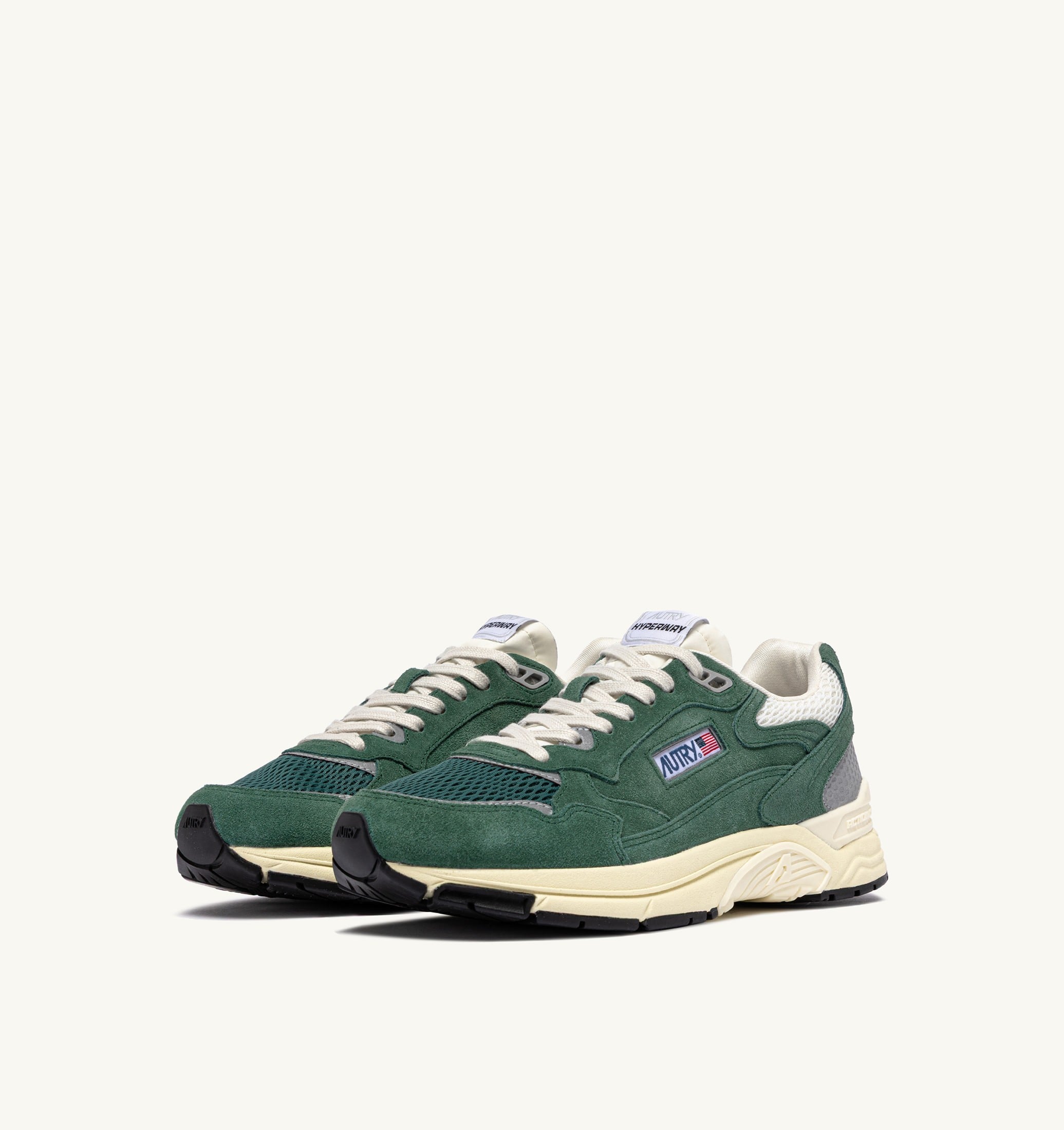 SNEAKERS HYPERWAY IN MESH E SUEDE MALACHITE E ARGENTO