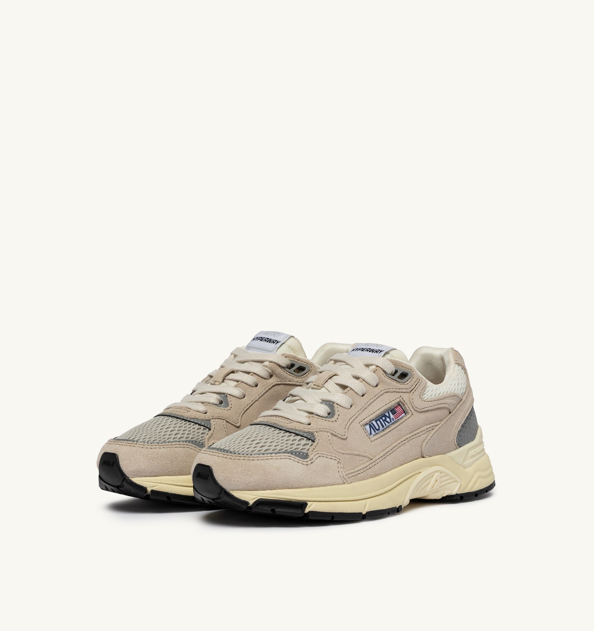 SNEAKERS HYPERWAY IN MESH E SUEDE SAND E ARGENTO