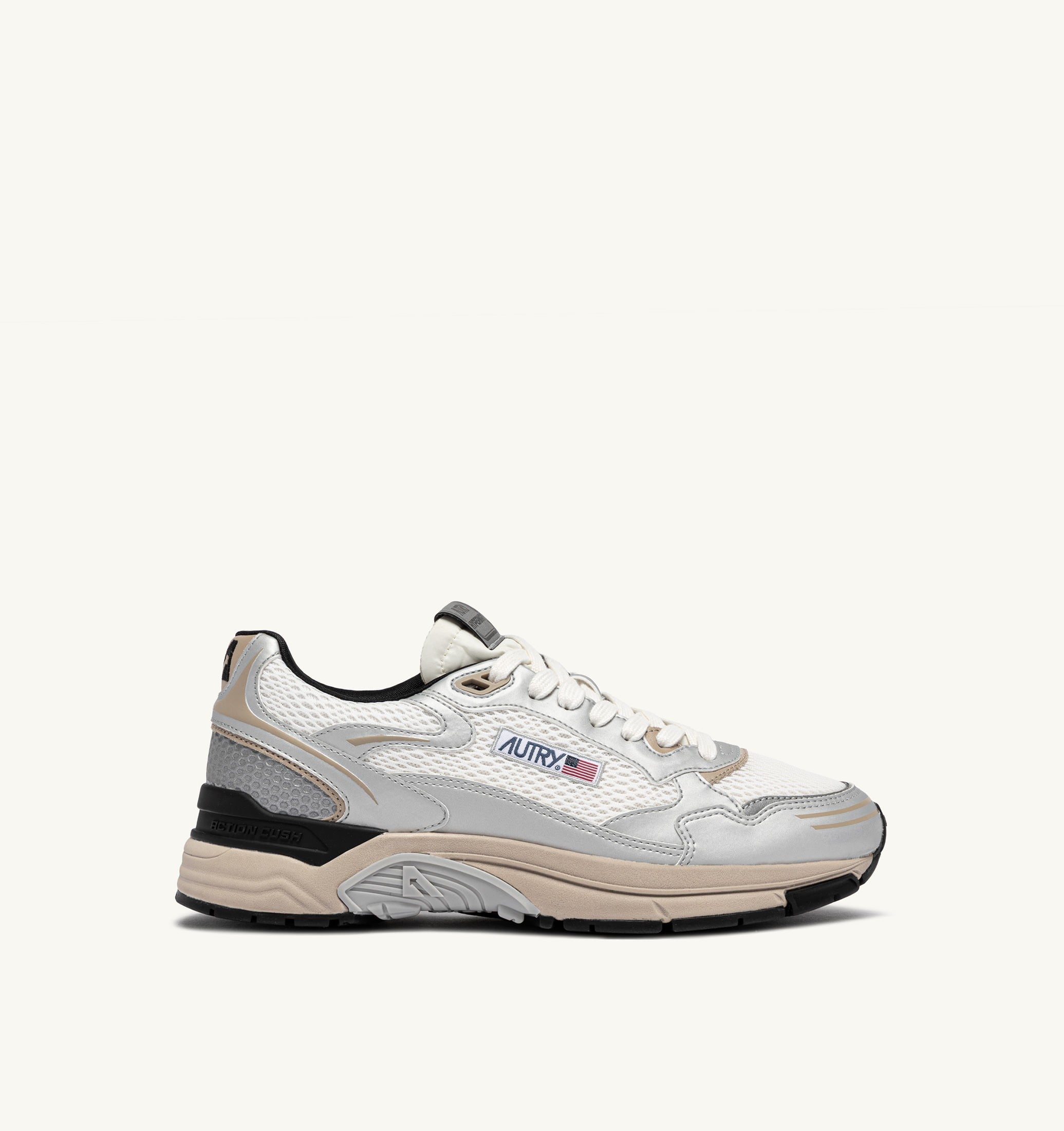 SNEAKERS HYPERWAY IN PELLE SINTETICA E MESH ARGENTO BIANCO E IRISH CREAM