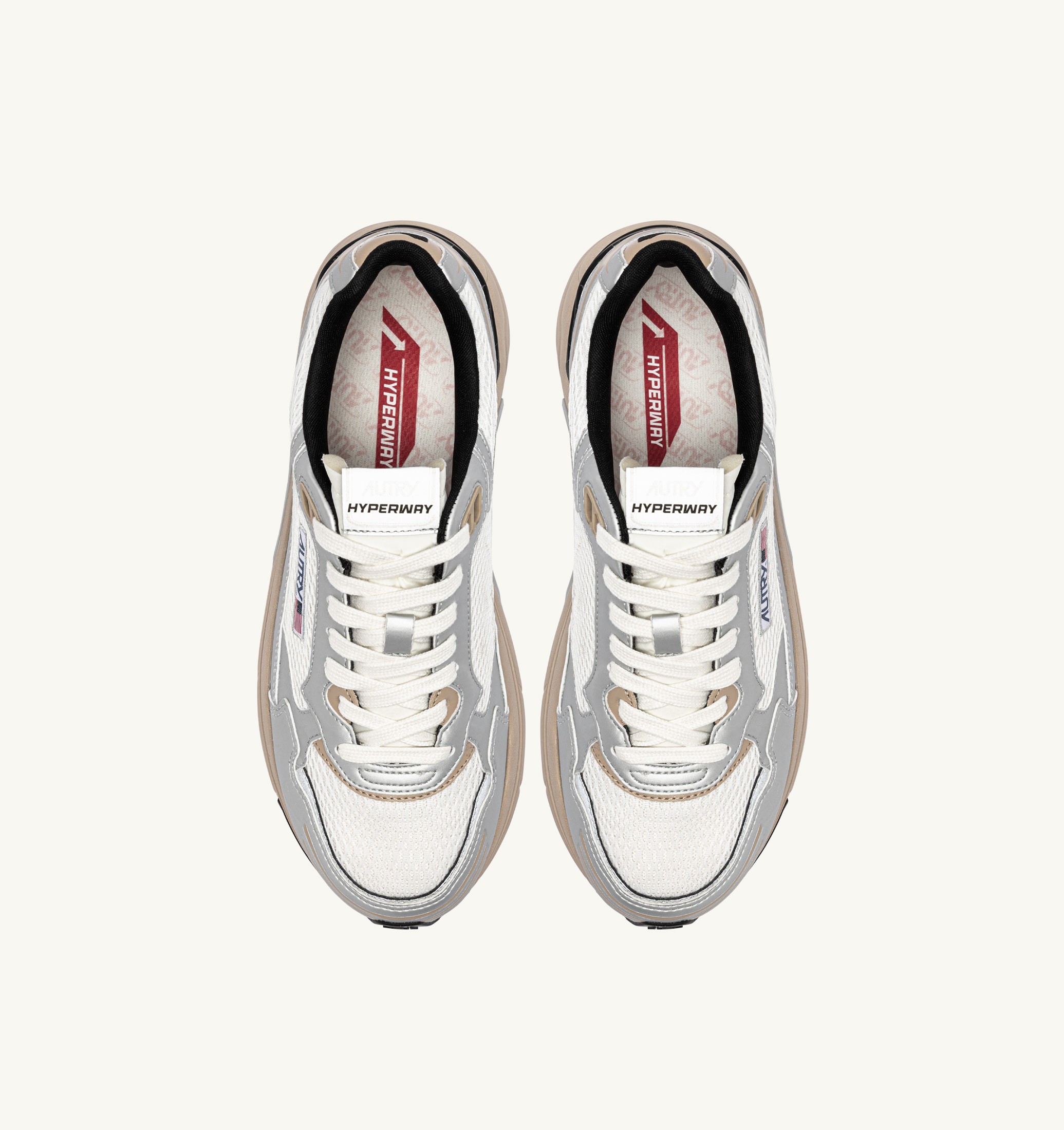 SNEAKERS HYPERWAY IN PELLE SINTETICA E MESH ARGENTO BIANCO E IRISH CREAM