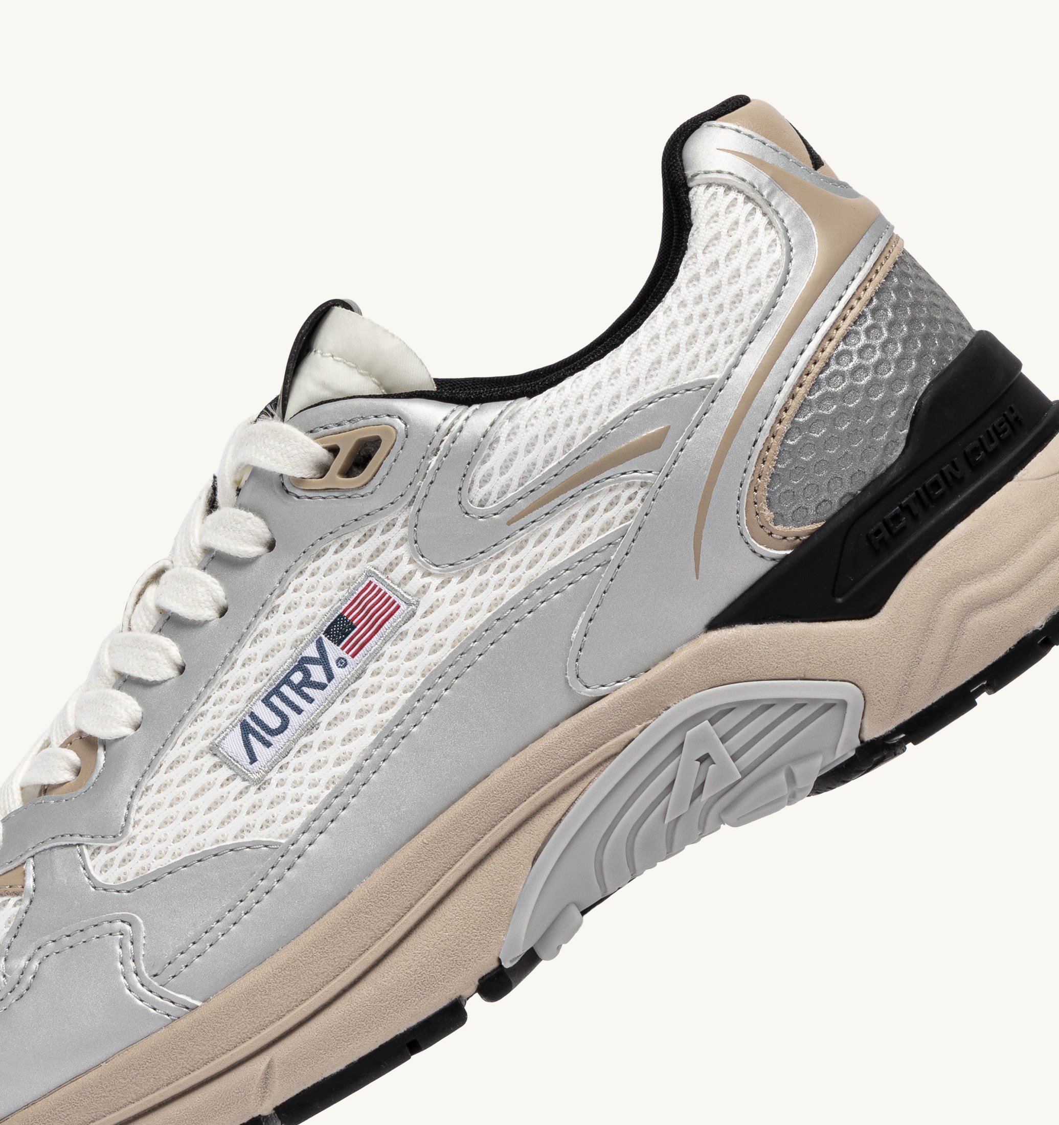 SNEAKERS HYPERWAY IN PELLE SINTETICA E MESH ARGENTO BIANCO E IRISH CREAM