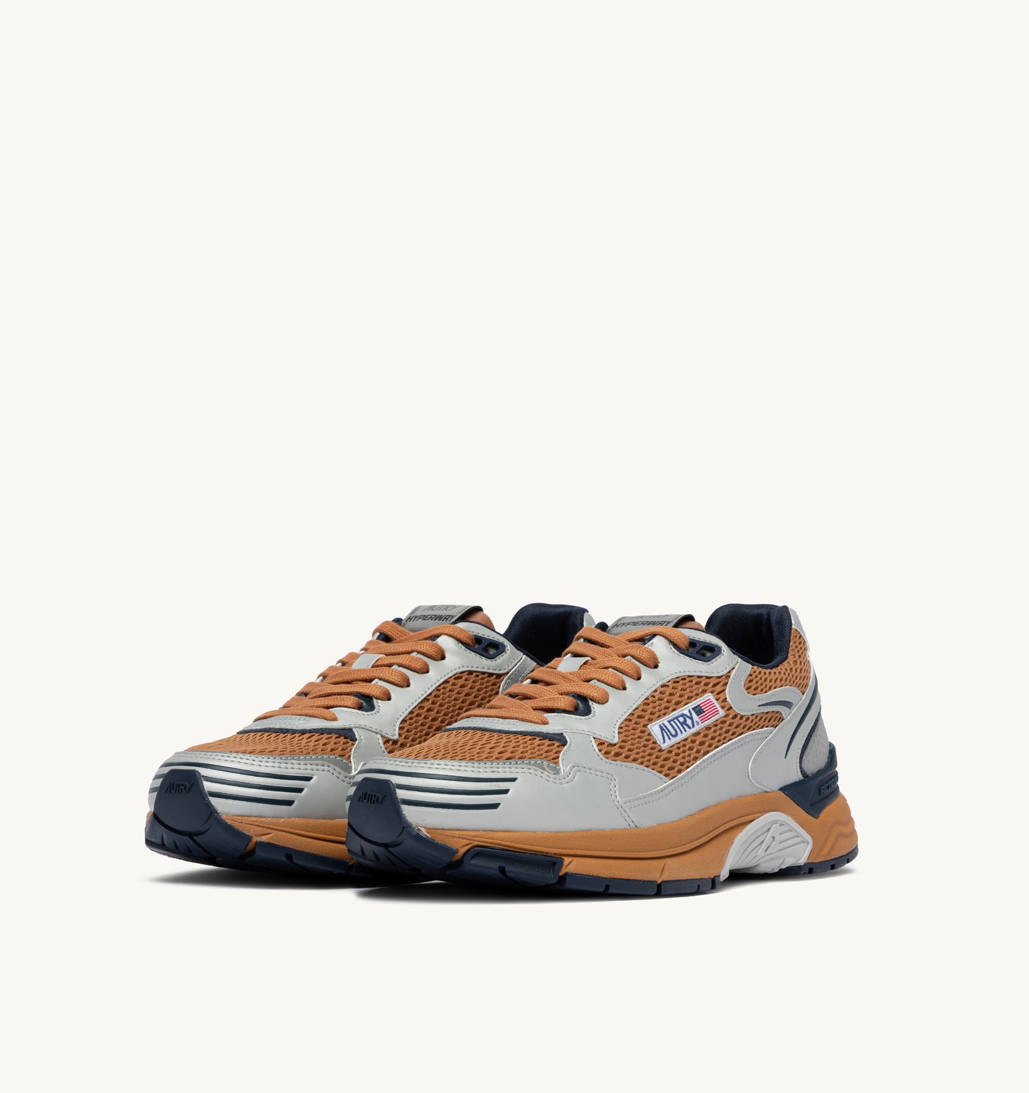 SNEAKERS HYPERWAY IN PELLE SINTETICA E MESH ARGENTO BISCUIT E SPACE
