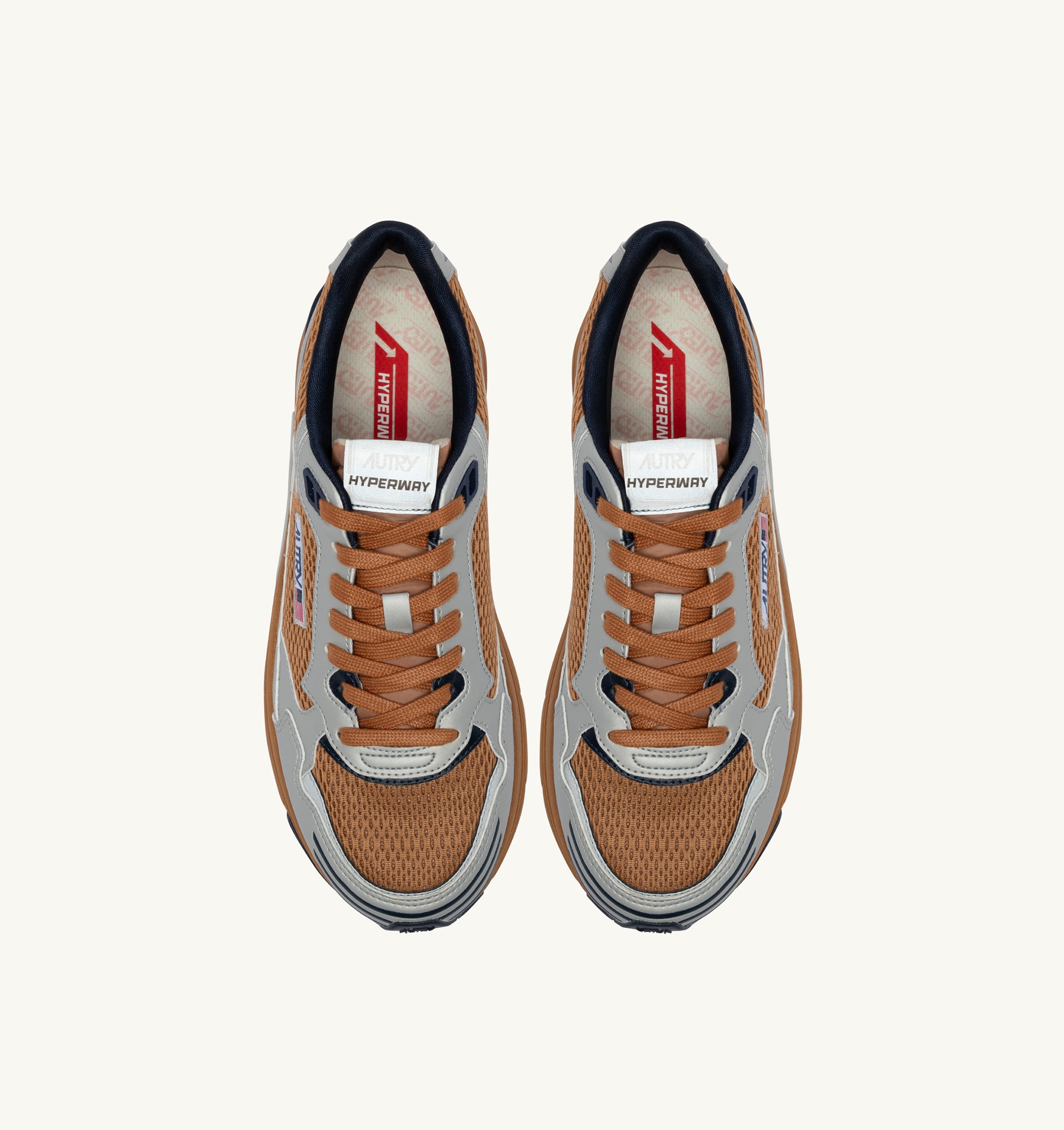 SNEAKERS HYPERWAY IN PELLE SINTETICA E MESH ARGENTO BISCUIT E SPACE