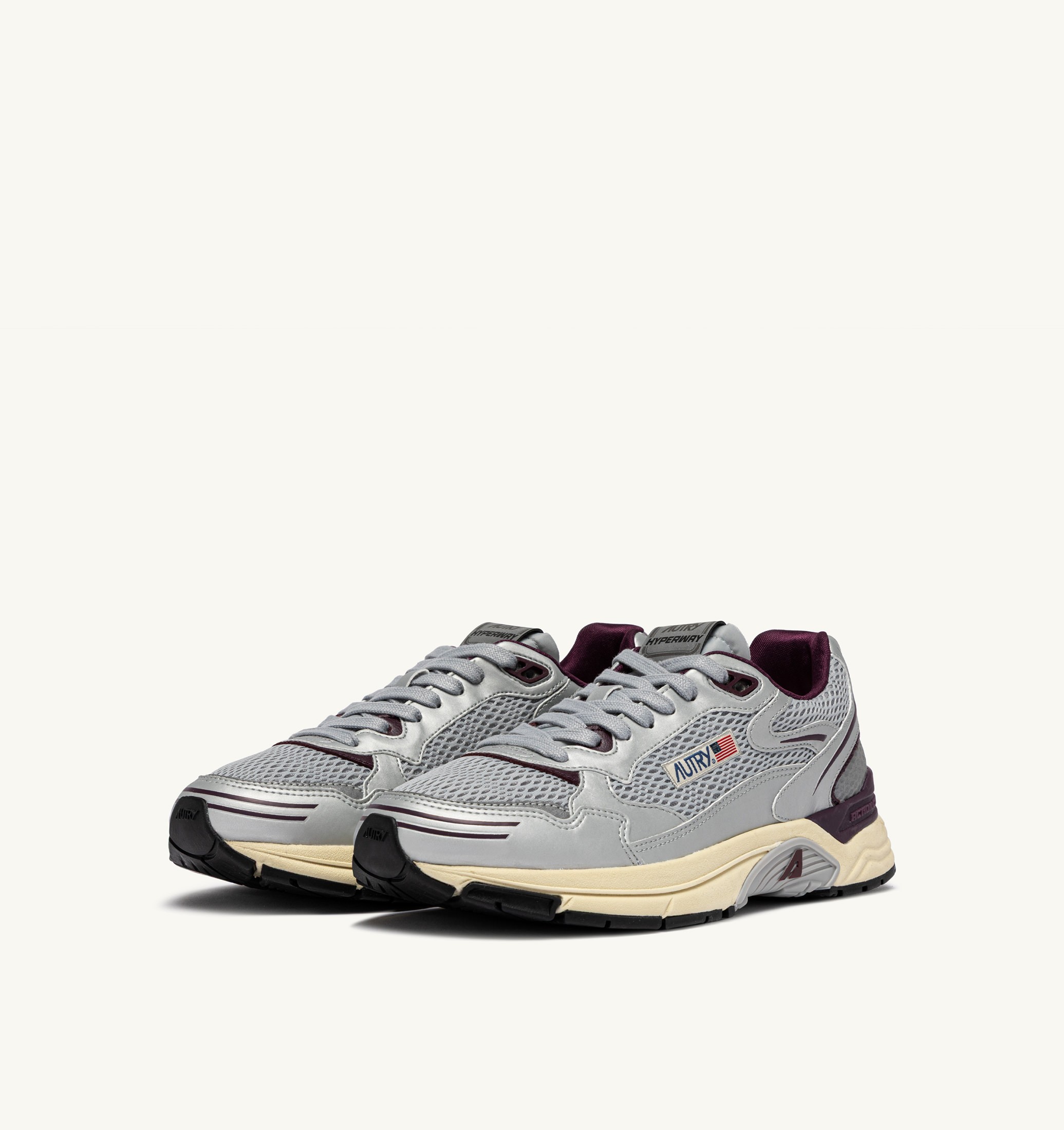SNEAKERS HYPERWAY IN PELLE SINTETICA E MESH ARGENTO HARBOR MIST E FIG