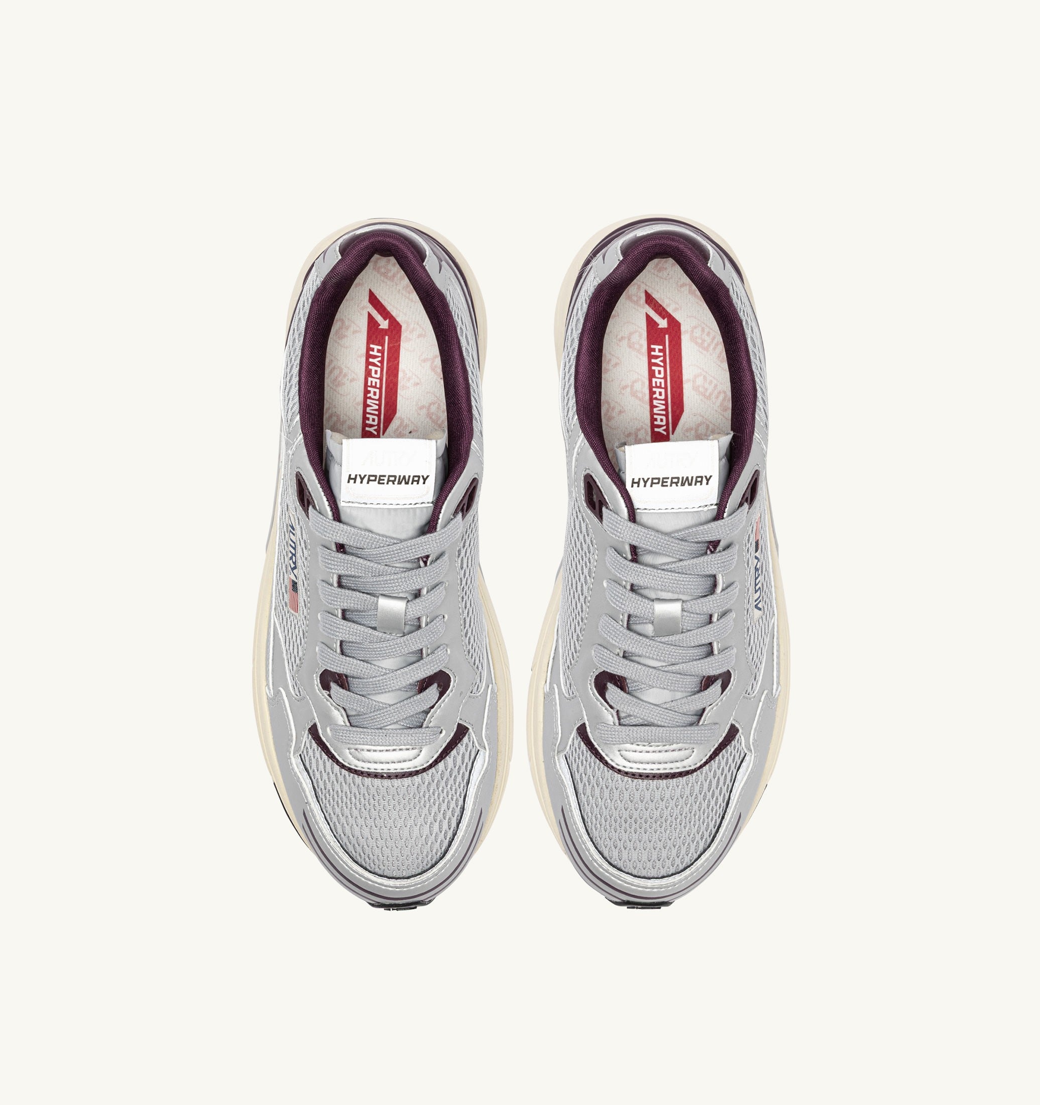 SNEAKERS HYPERWAY IN PELLE SINTETICA E MESH ARGENTO HARBOR MIST E FIG