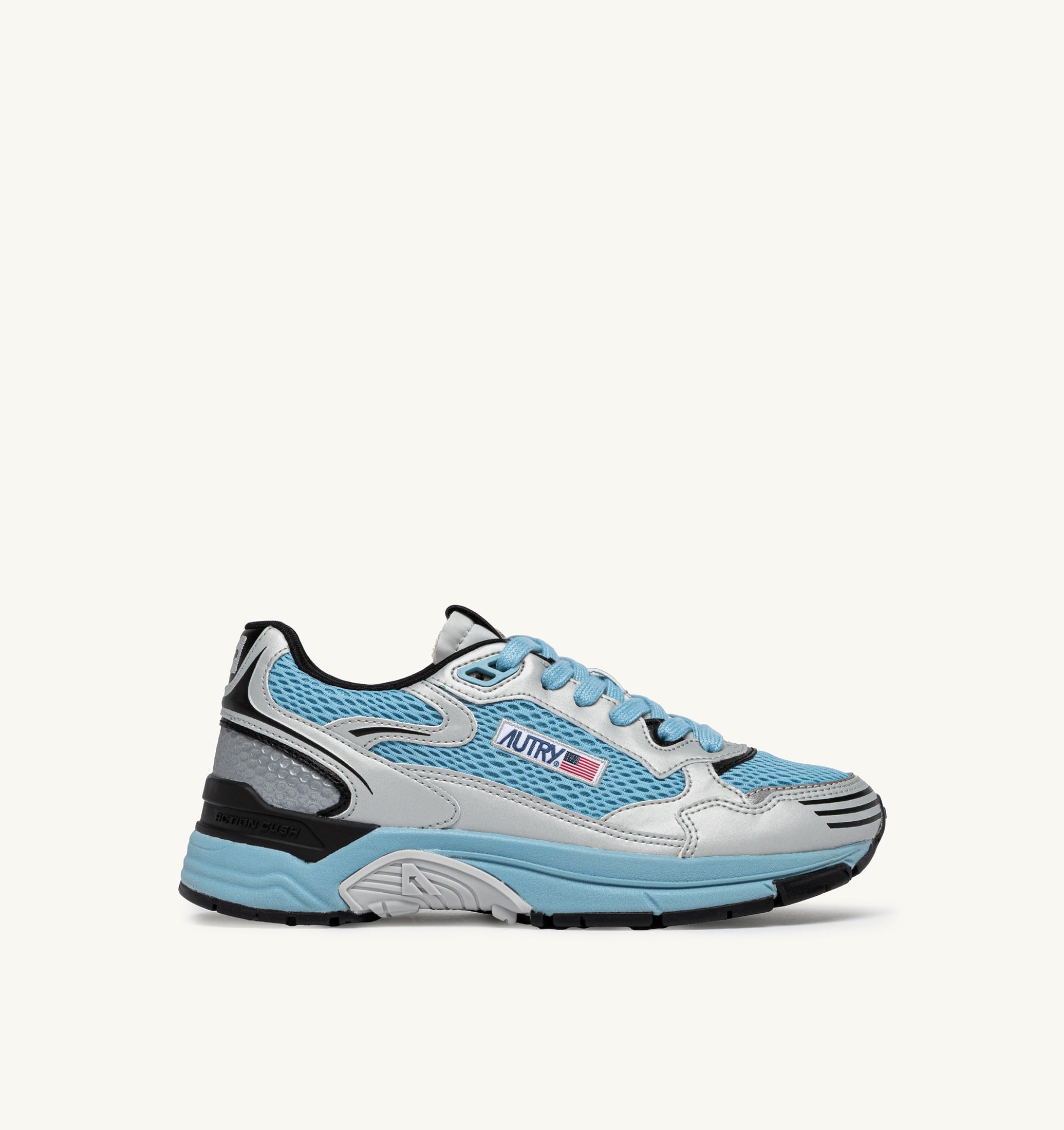 SNEAKERS HYPERWAY IN PELLE SINTETICA E MESH ARGENTO NERO E FORGET ME NOT