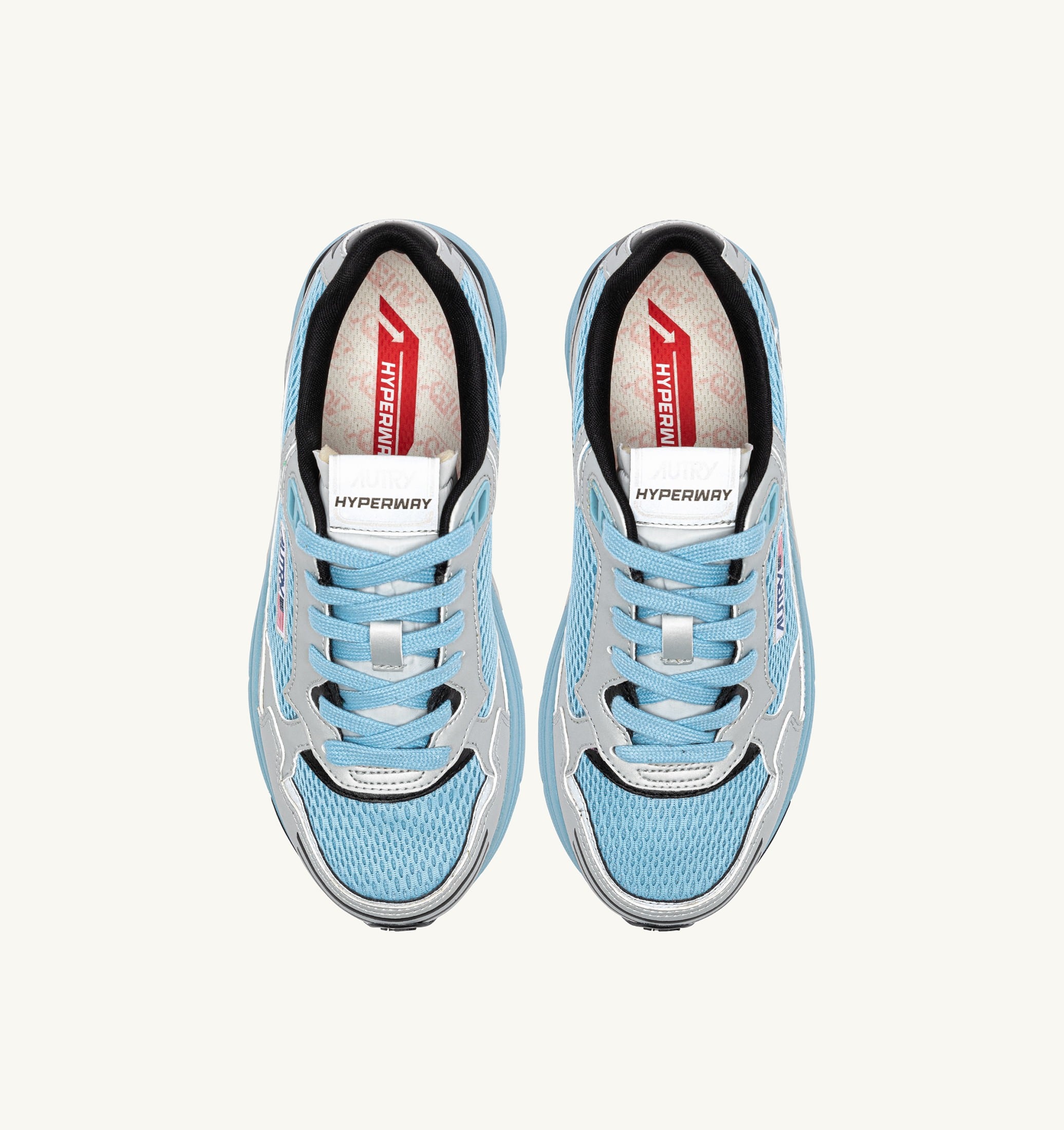 SNEAKERS HYPERWAY IN PELLE SINTETICA E MESH ARGENTO NERO E FORGET ME NOT