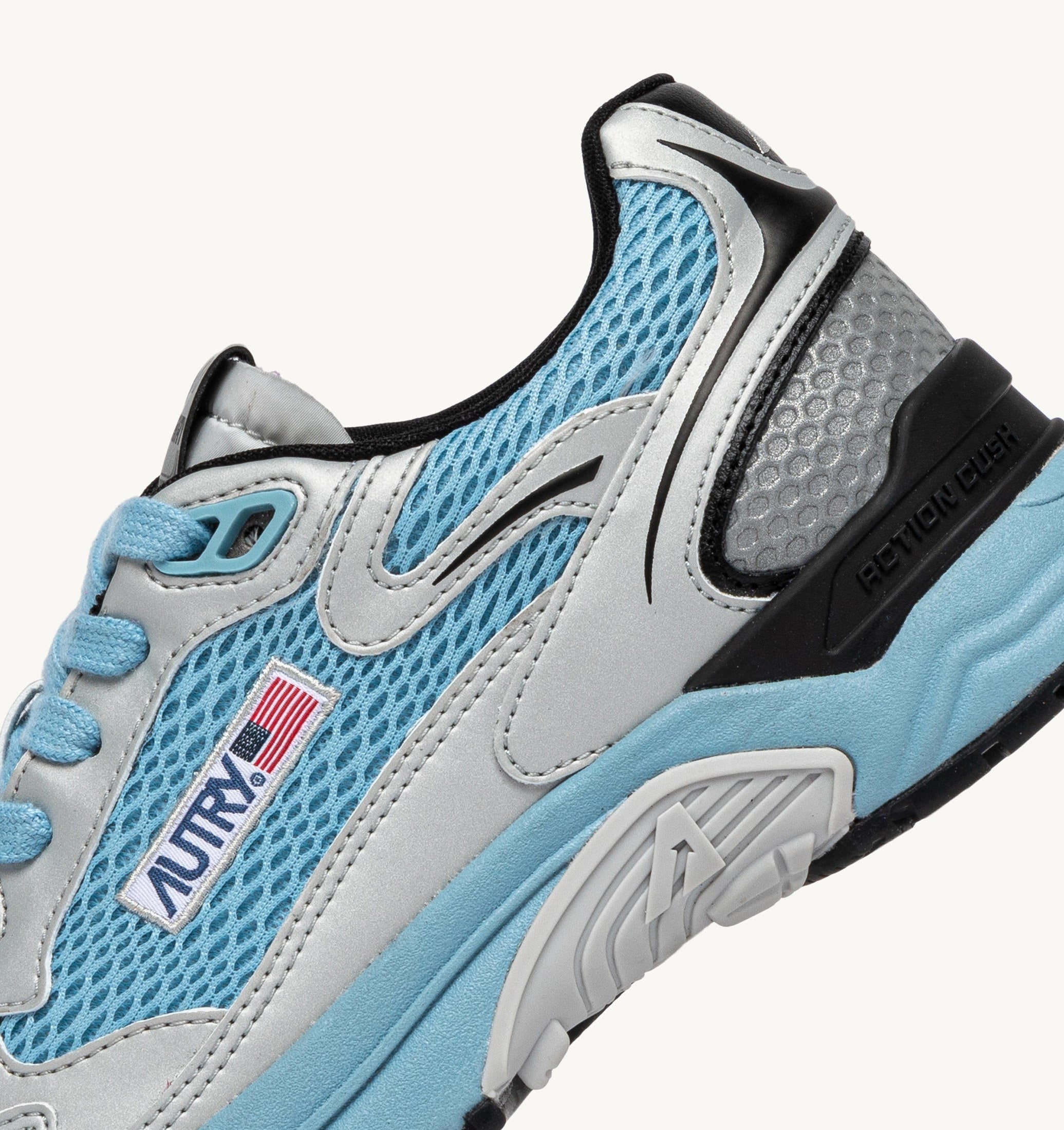 SNEAKERS HYPERWAY IN PELLE SINTETICA E MESH ARGENTO NERO E FORGET ME NOT