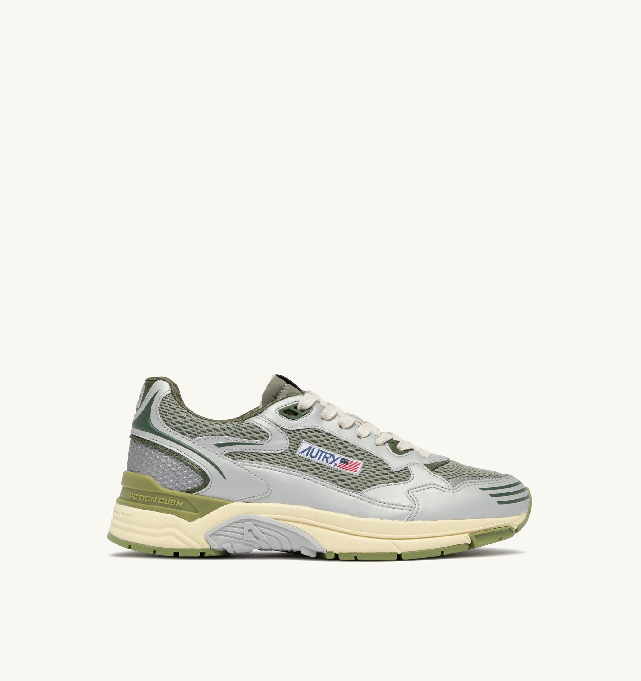 SNEAKERS HYPERWAY IN PELLE SINTETICA E MESH ARGENTO SEA GRASS E CYPRESS
