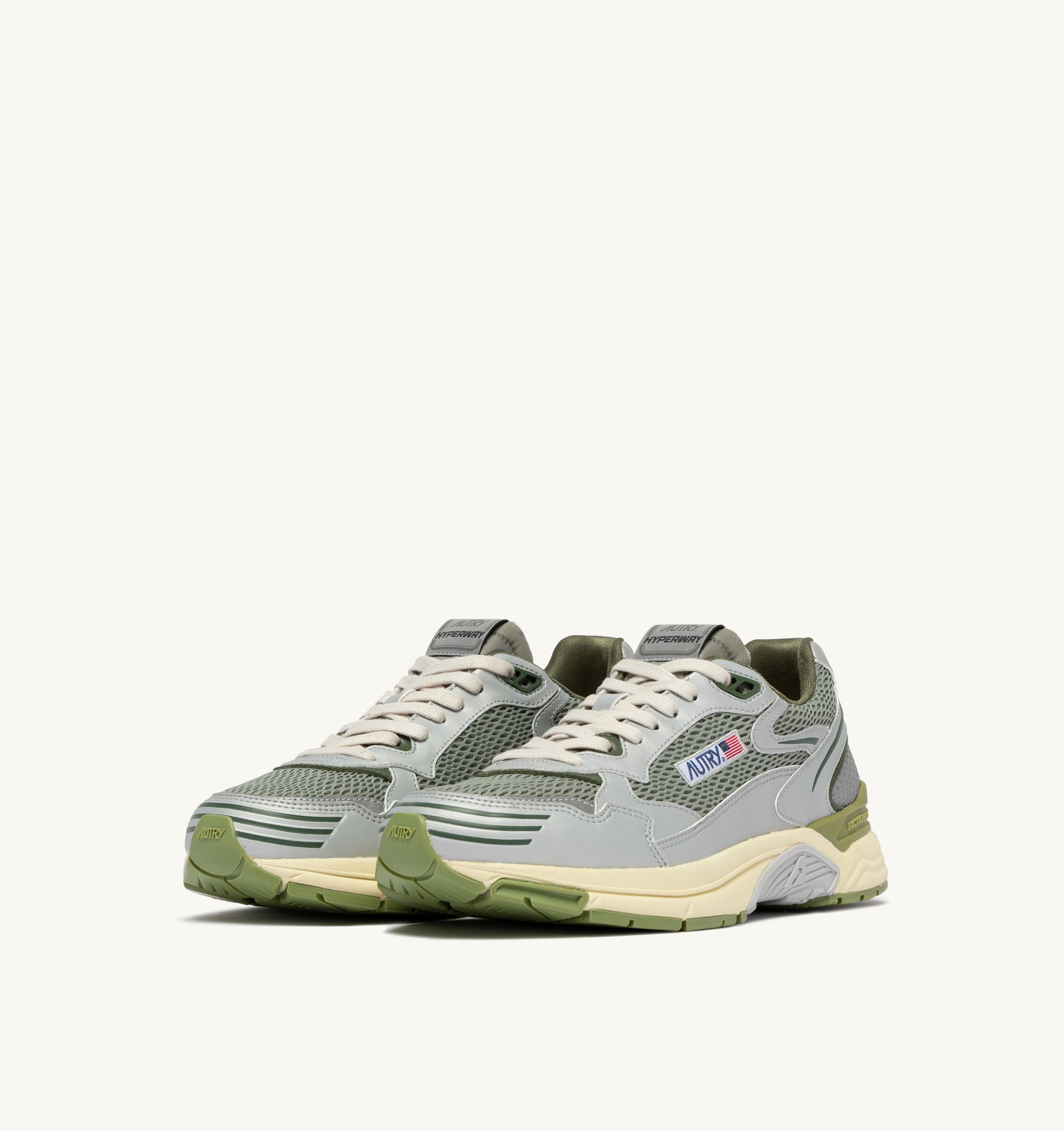 SNEAKERS HYPERWAY IN PELLE SINTETICA E MESH ARGENTO SEA GRASS E CYPRESS