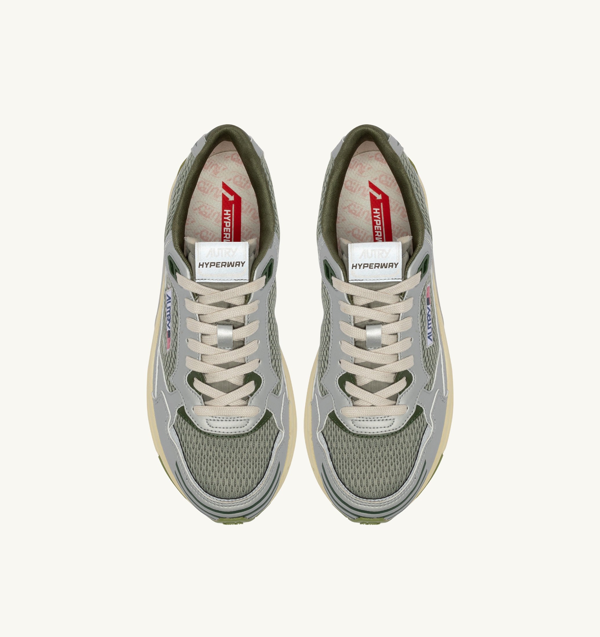 SNEAKERS HYPERWAY IN PELLE SINTETICA E MESH ARGENTO SEA GRASS E CYPRESS