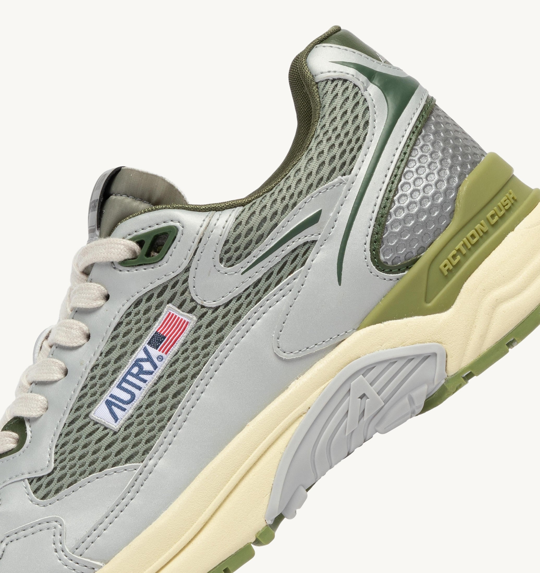 SNEAKERS HYPERWAY IN PELLE SINTETICA E MESH ARGENTO SEA GRASS E CYPRESS