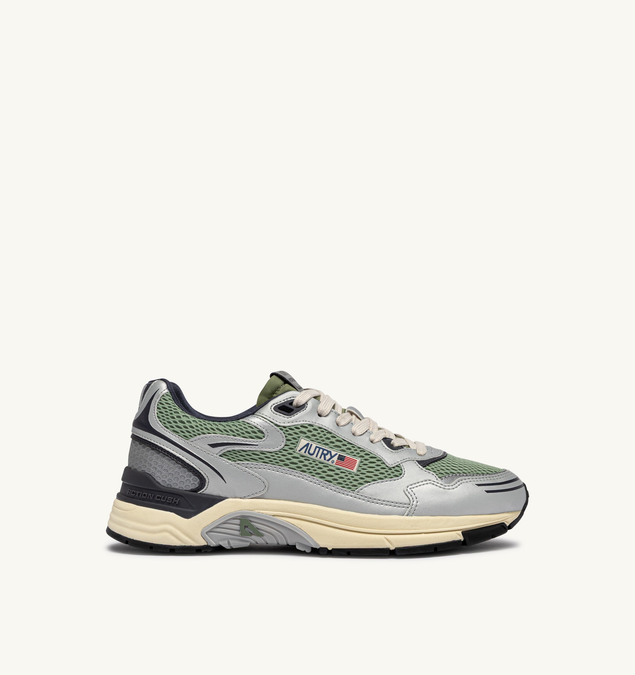 SNEAKERS HYPERWAY IN PELLE SINTETICA E MESH ARGENTO TEA E BLAKENED PEARL