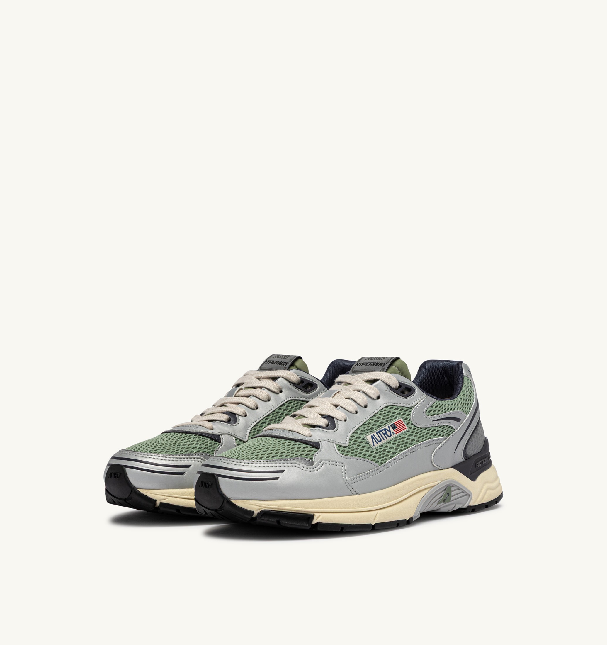 SNEAKERS HYPERWAY IN PELLE SINTETICA E MESH ARGENTO TEA E BLAKENED PEARL