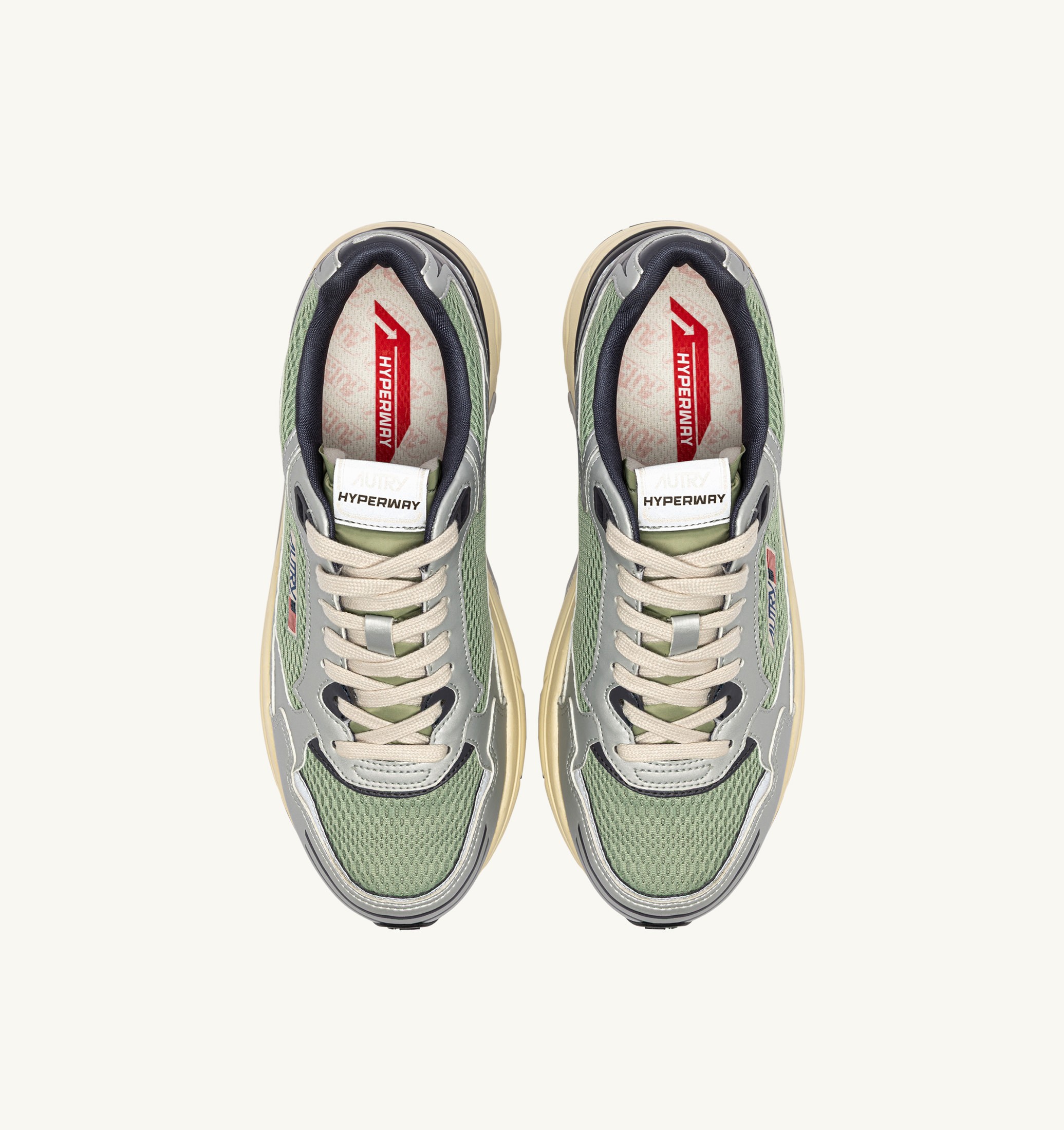 SNEAKERS HYPERWAY IN PELLE SINTETICA E MESH ARGENTO TEA E BLAKENED PEARL