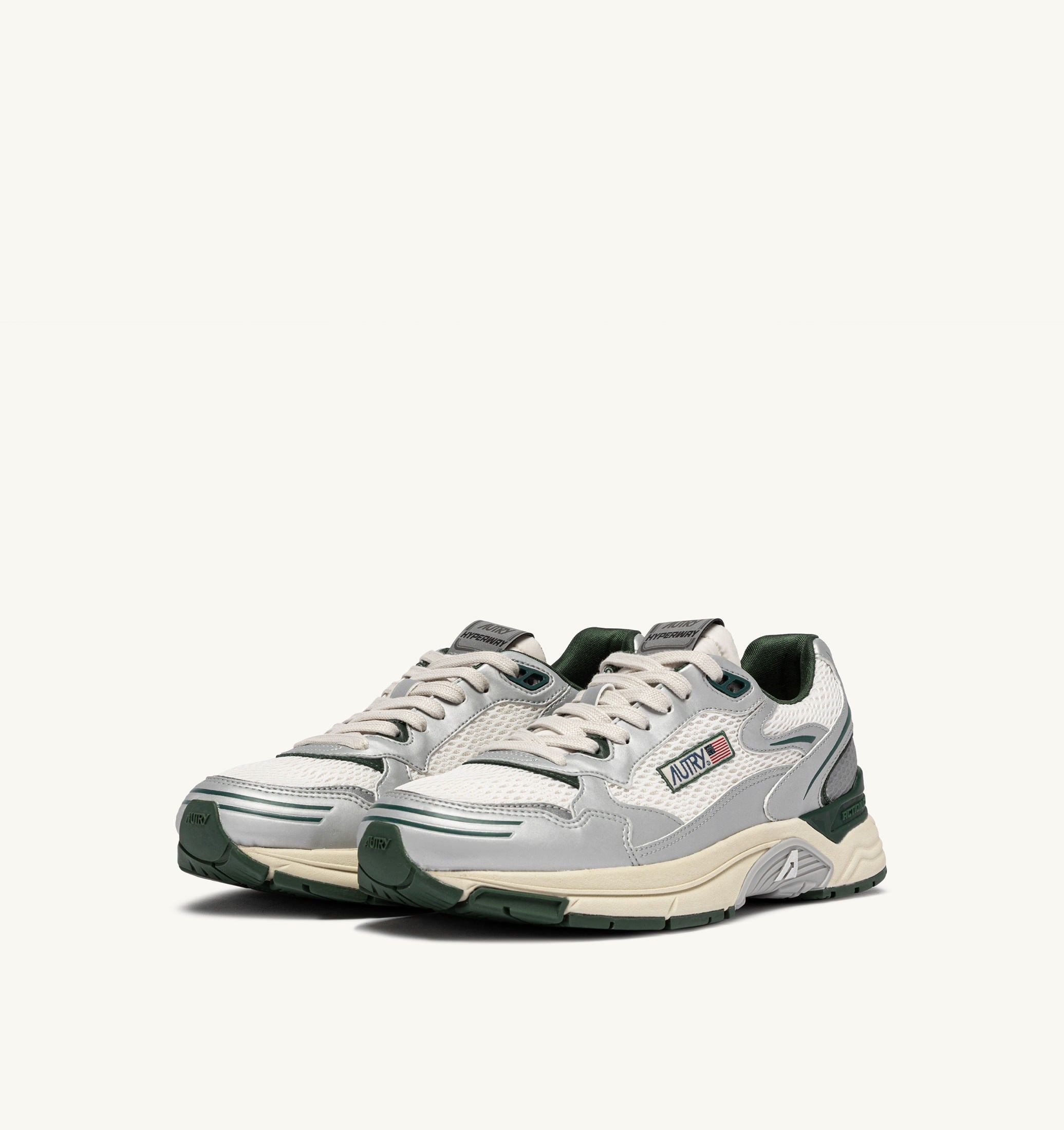 SNEAKERS HYPERWAY IN PELLE SINTETICA E MESH ARGENTO WHISPER WHITE E MOUNTAIN