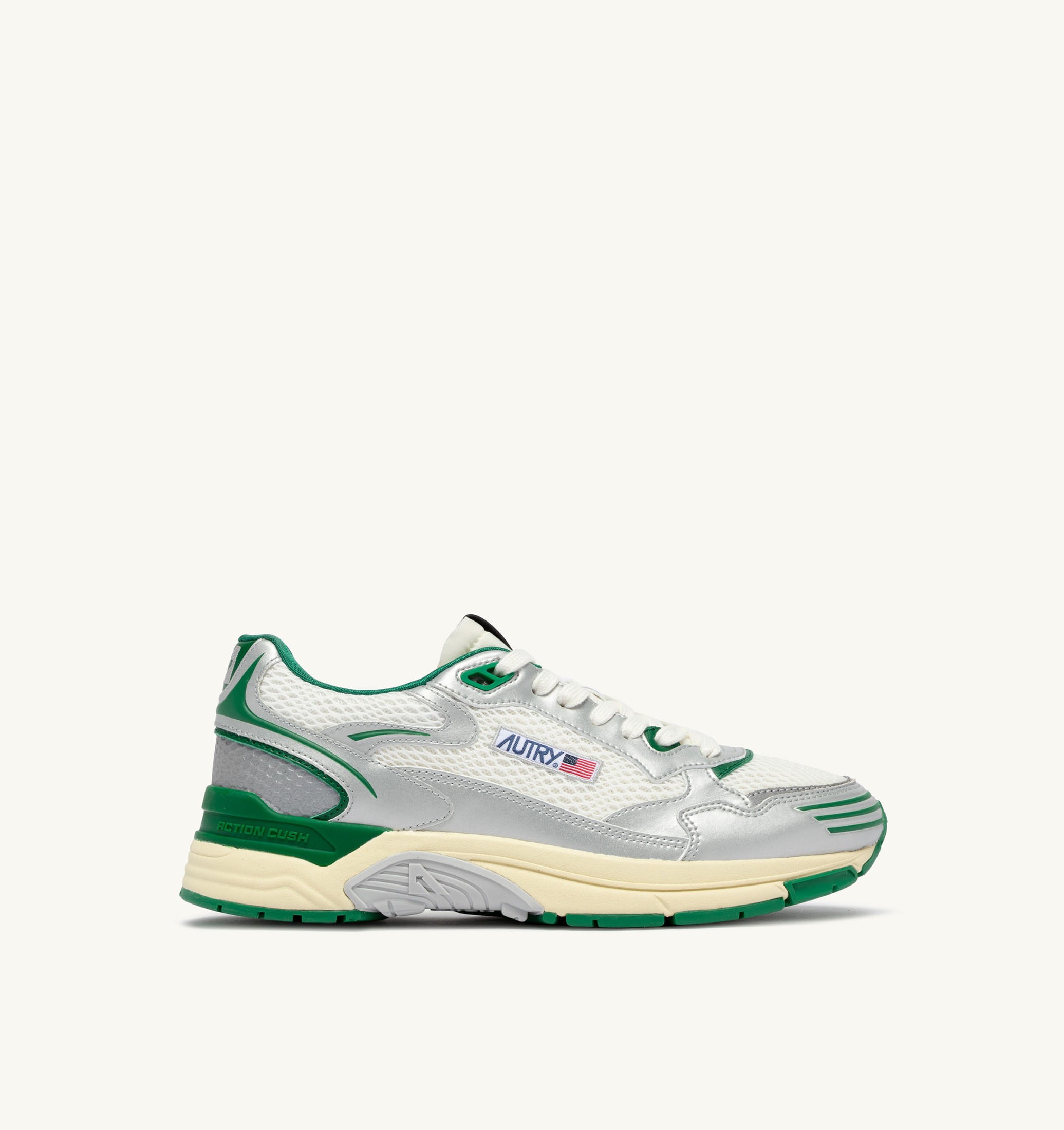 SNEAKERS HYPERWAY IN PELLE SINTETICA E MESH BIANCO ARGENTO E AMAZON