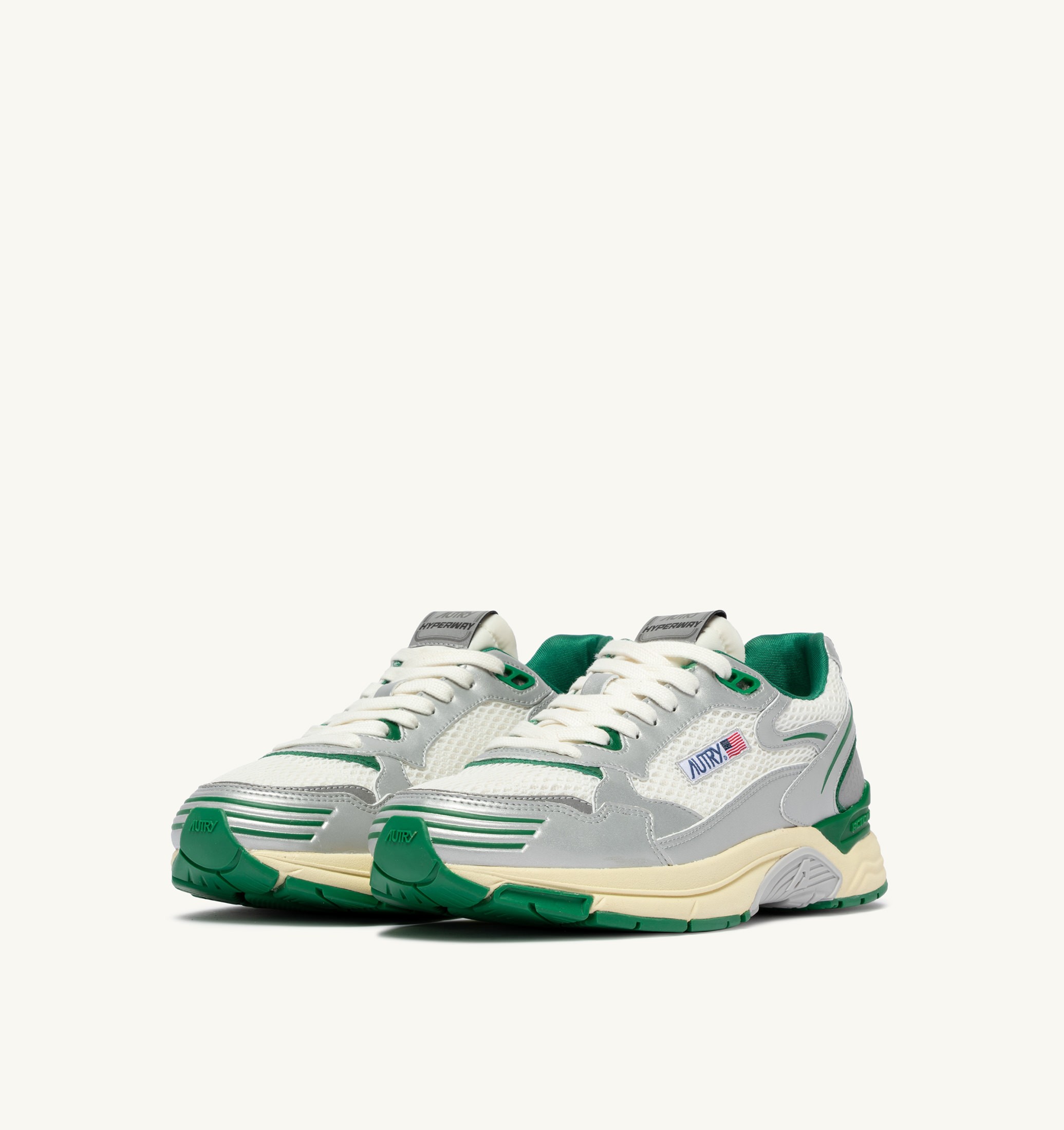 SNEAKERS HYPERWAY IN PELLE SINTETICA E MESH BIANCO ARGENTO E AMAZON