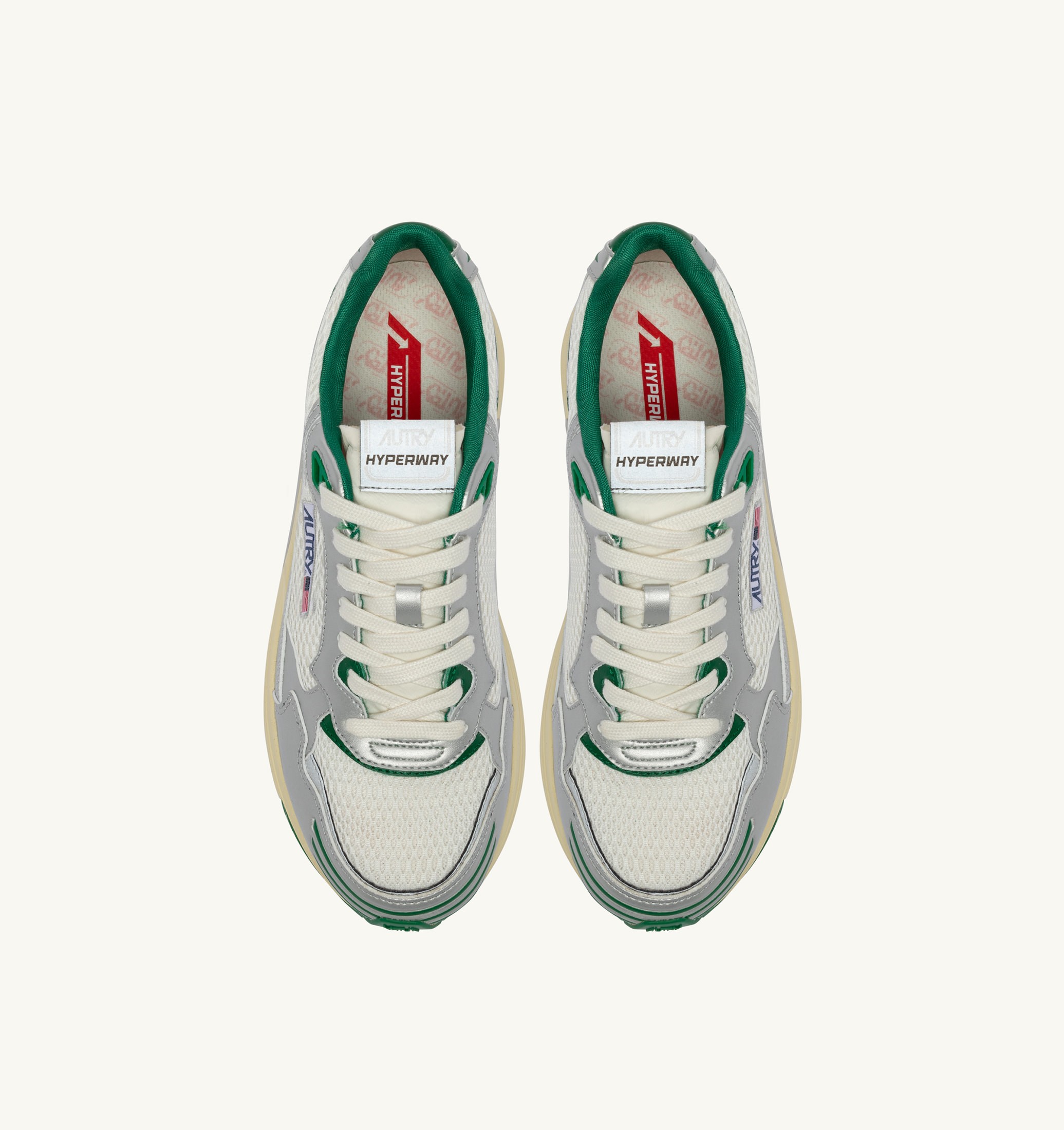 SNEAKERS HYPERWAY IN PELLE SINTETICA E MESH BIANCO ARGENTO E AMAZON