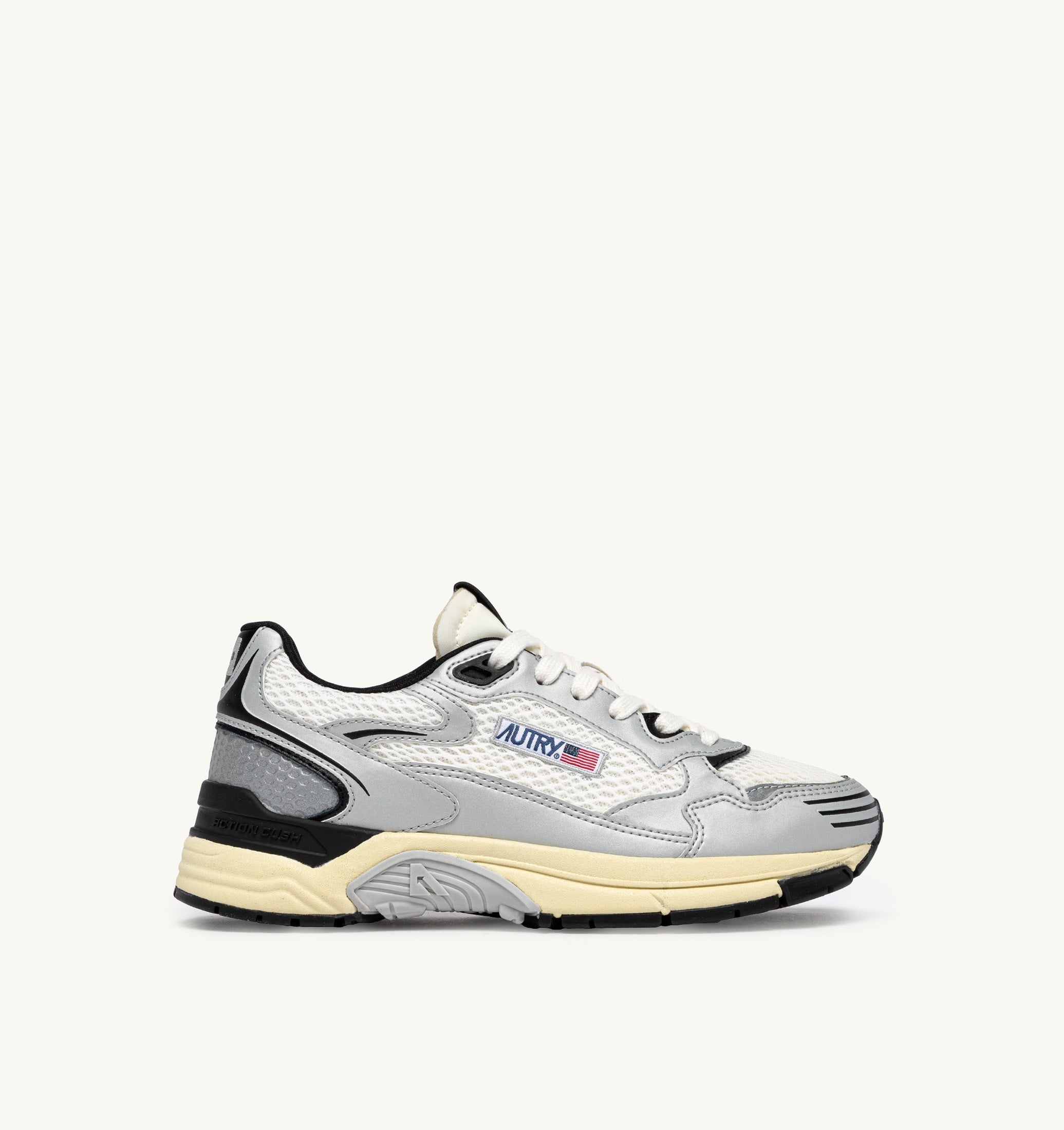 SNEAKERS HYPERWAY IN PELLE SINTETICA E MESH BIANCO ARGENTO E NERO