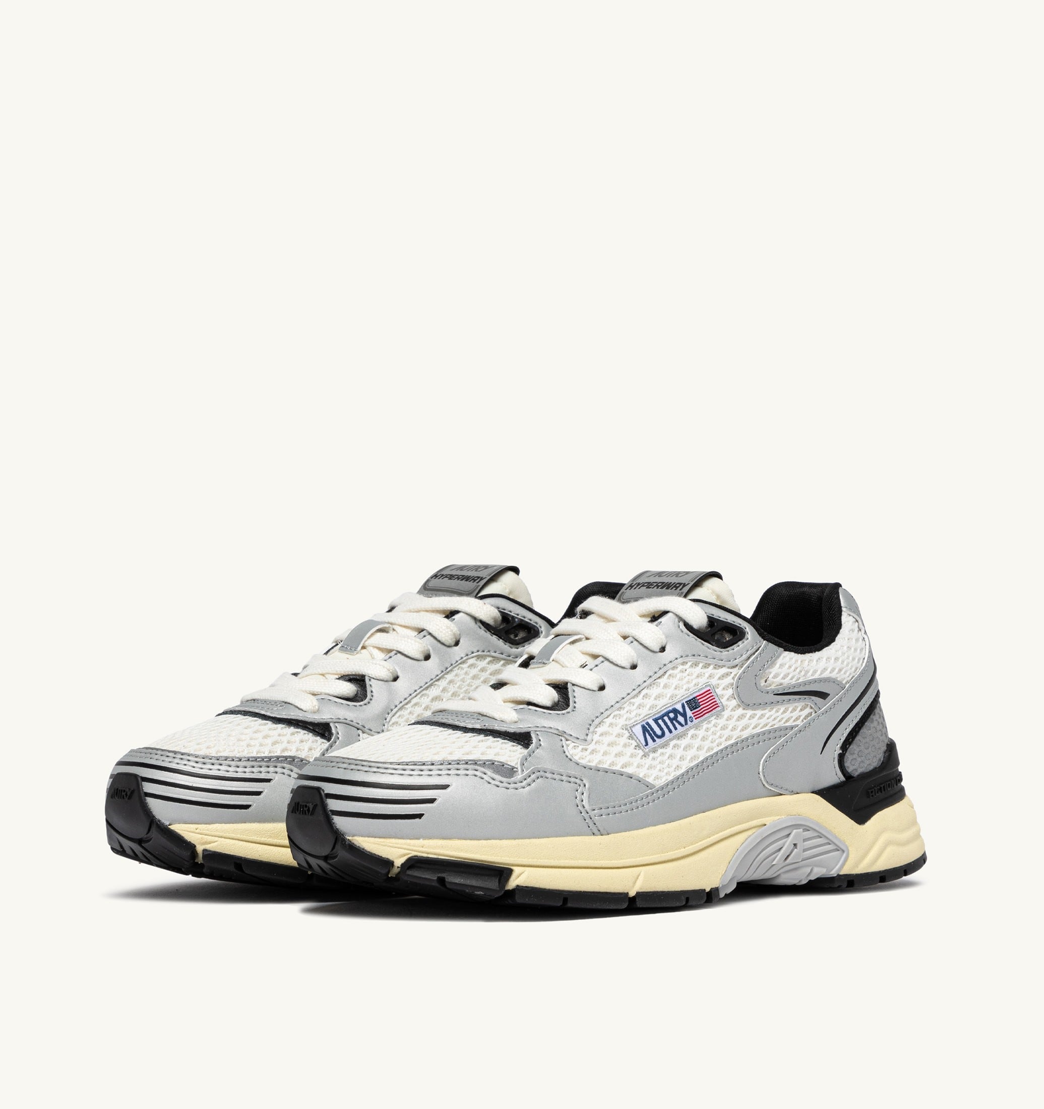 SNEAKERS HYPERWAY IN PELLE SINTETICA E MESH BIANCO ARGENTO E NERO