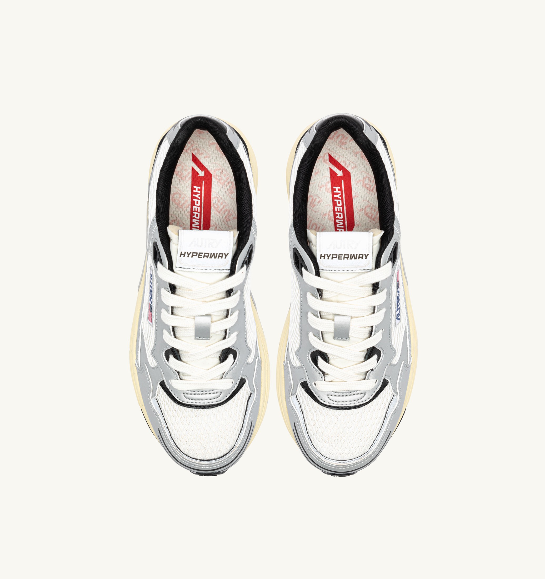 SNEAKERS HYPERWAY IN PELLE SINTETICA E MESH BIANCO ARGENTO E NERO