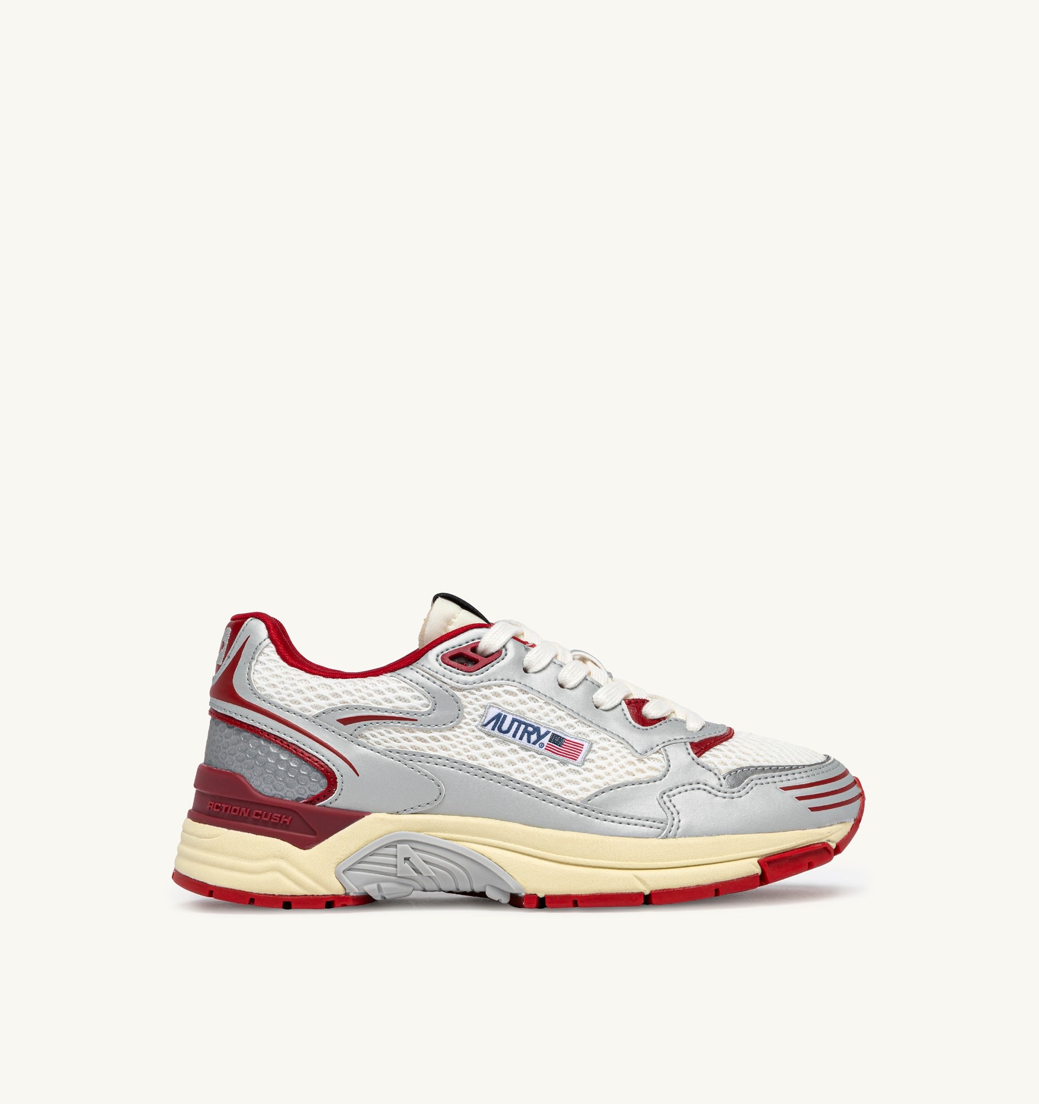 SNEAKERS HYPERWAY IN PELLE SINTETICA E MESH BIANCO ARGENTO E ROSSO