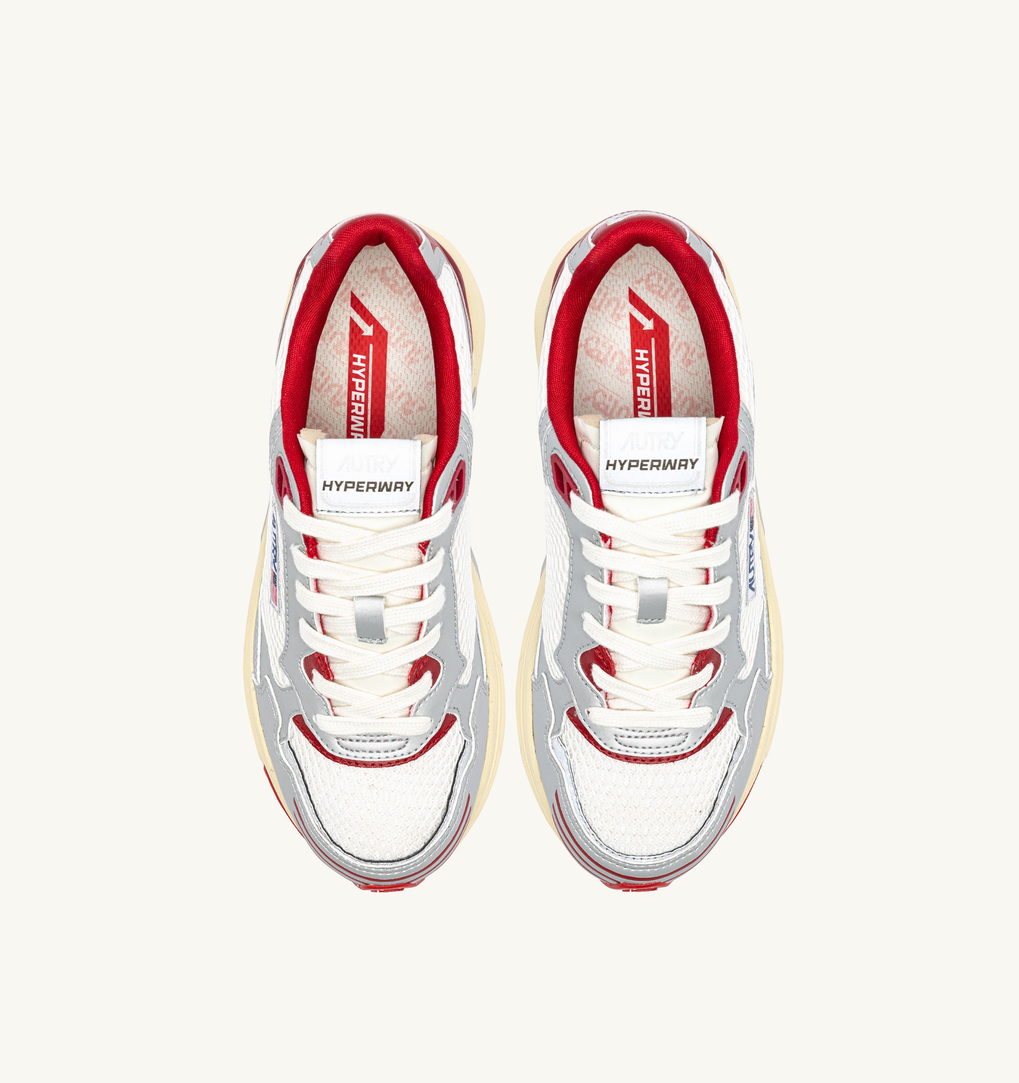 SNEAKERS HYPERWAY IN PELLE SINTETICA E MESH BIANCO ARGENTO E ROSSO