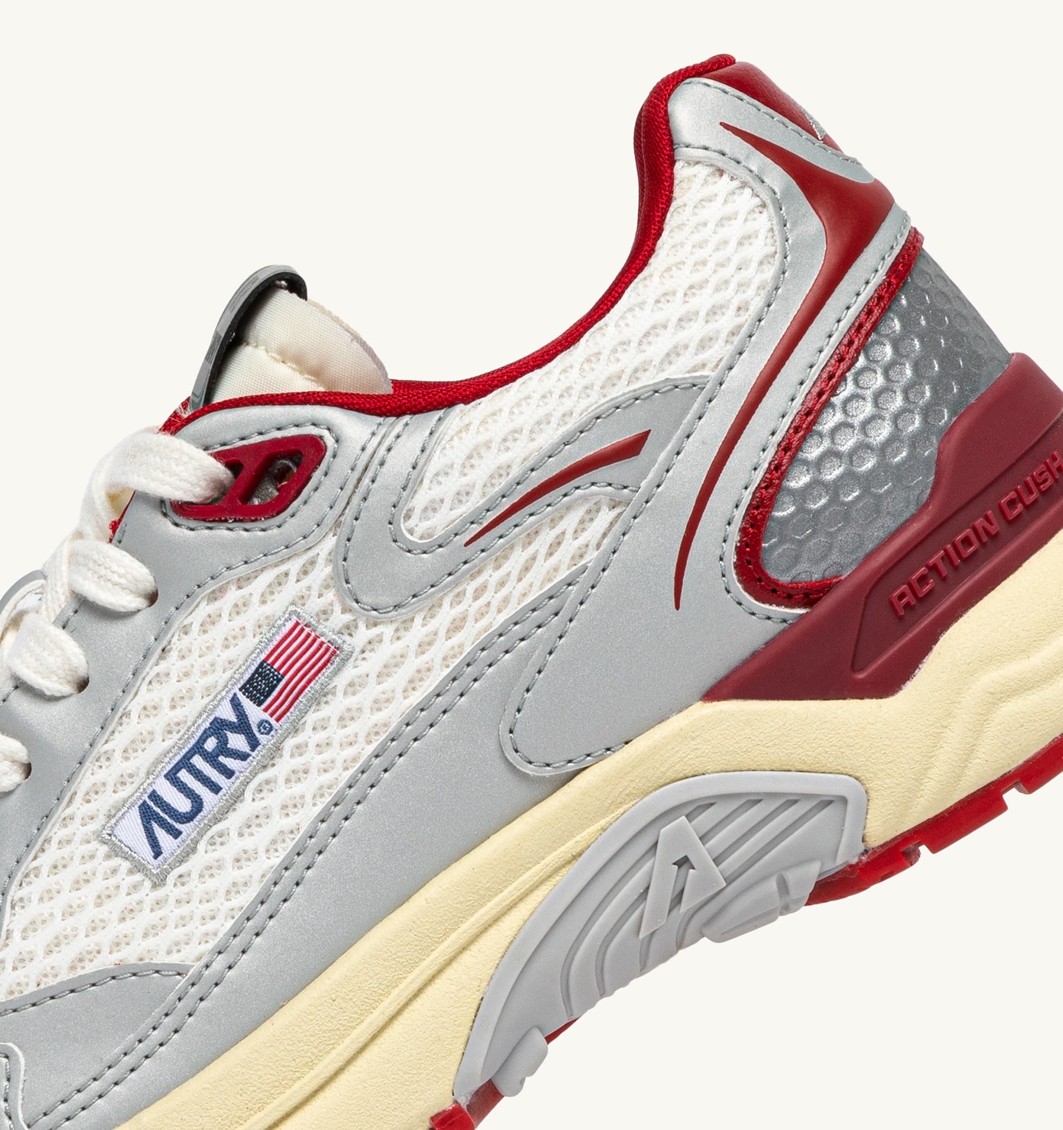 SNEAKERS HYPERWAY IN PELLE SINTETICA E MESH BIANCO ARGENTO E ROSSO