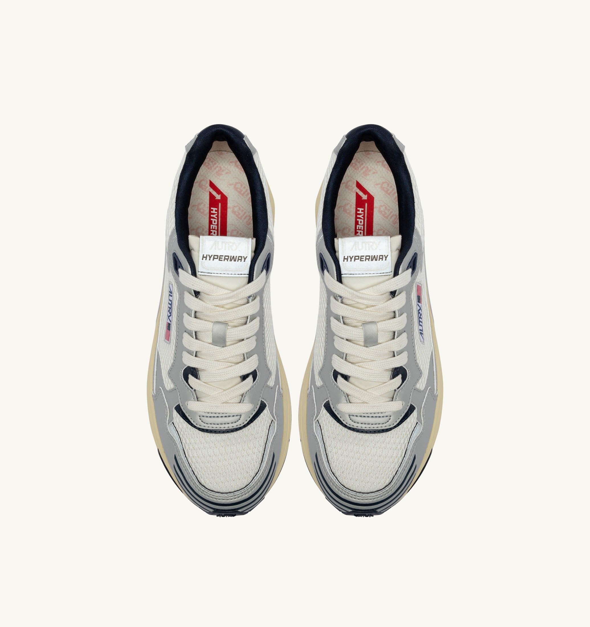 SNEAKERS HYPERWAY IN PELLE SINTETICA E MESH BIANCO ARGENTO E SPACE