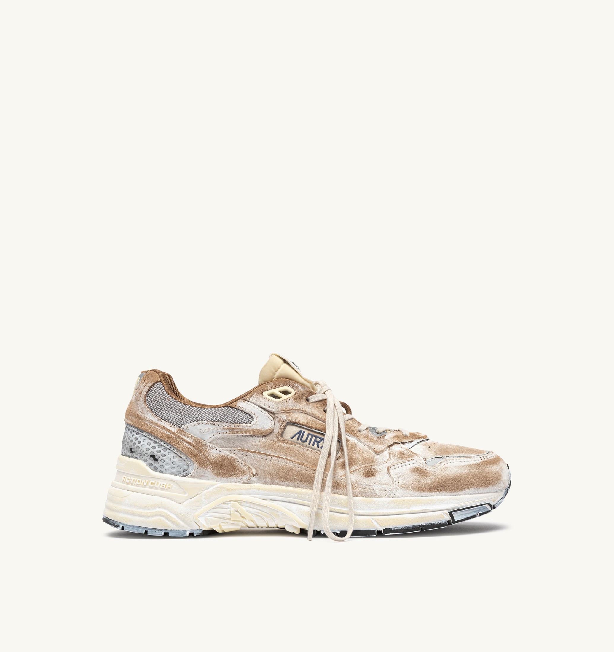 SNEAKERS HYPERWAY SUPER VINTAGE IN SUEDE MILKSHAKE E ARGENTO