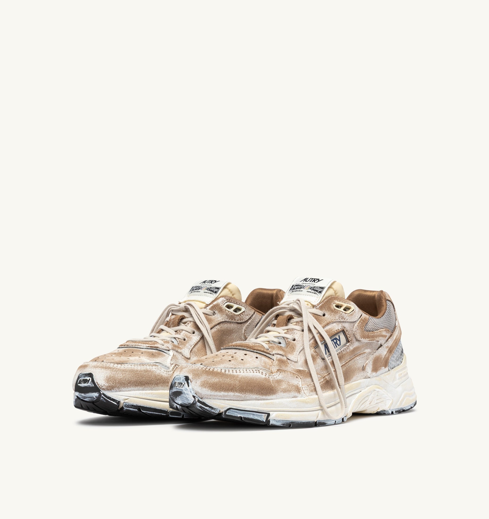 SNEAKERS HYPERWAY SUPER VINTAGE IN SUEDE MILKSHAKE E ARGENTO