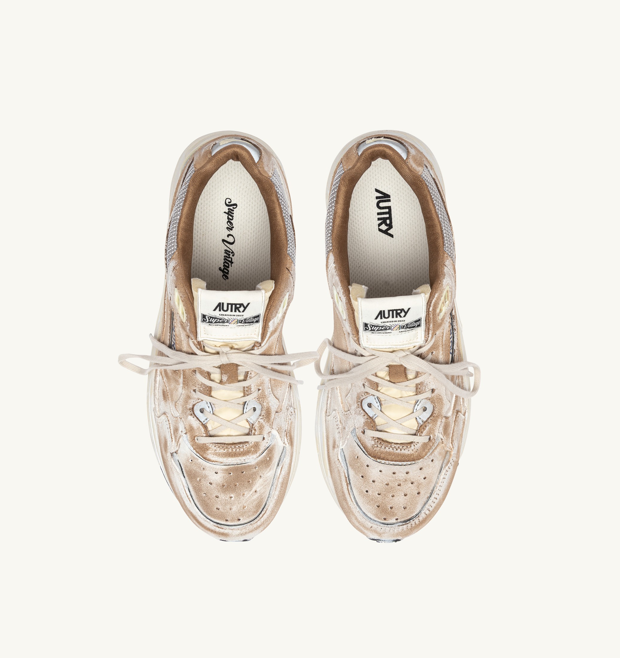 SNEAKERS HYPERWAY SUPER VINTAGE IN SUEDE MILKSHAKE E ARGENTO