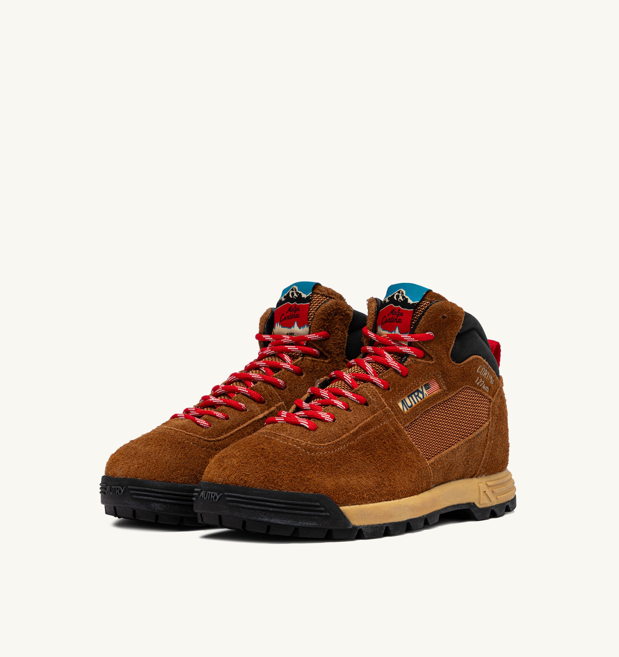 MALGA CORTINA IN SUEDE CASTAGNA E FLAME SCARLET