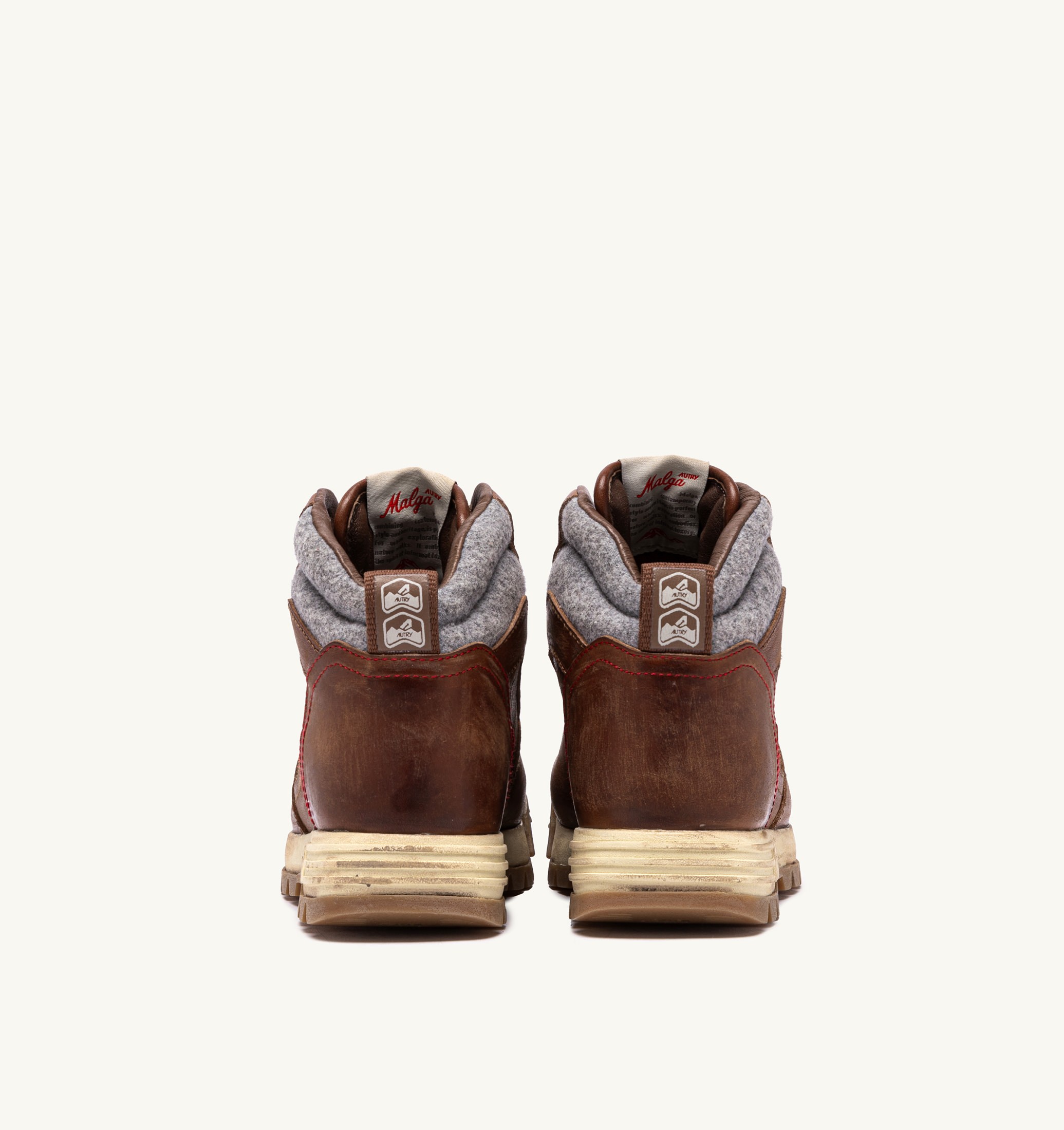 MALGA IN PELLE COLORE CUOIO E GRIGIO