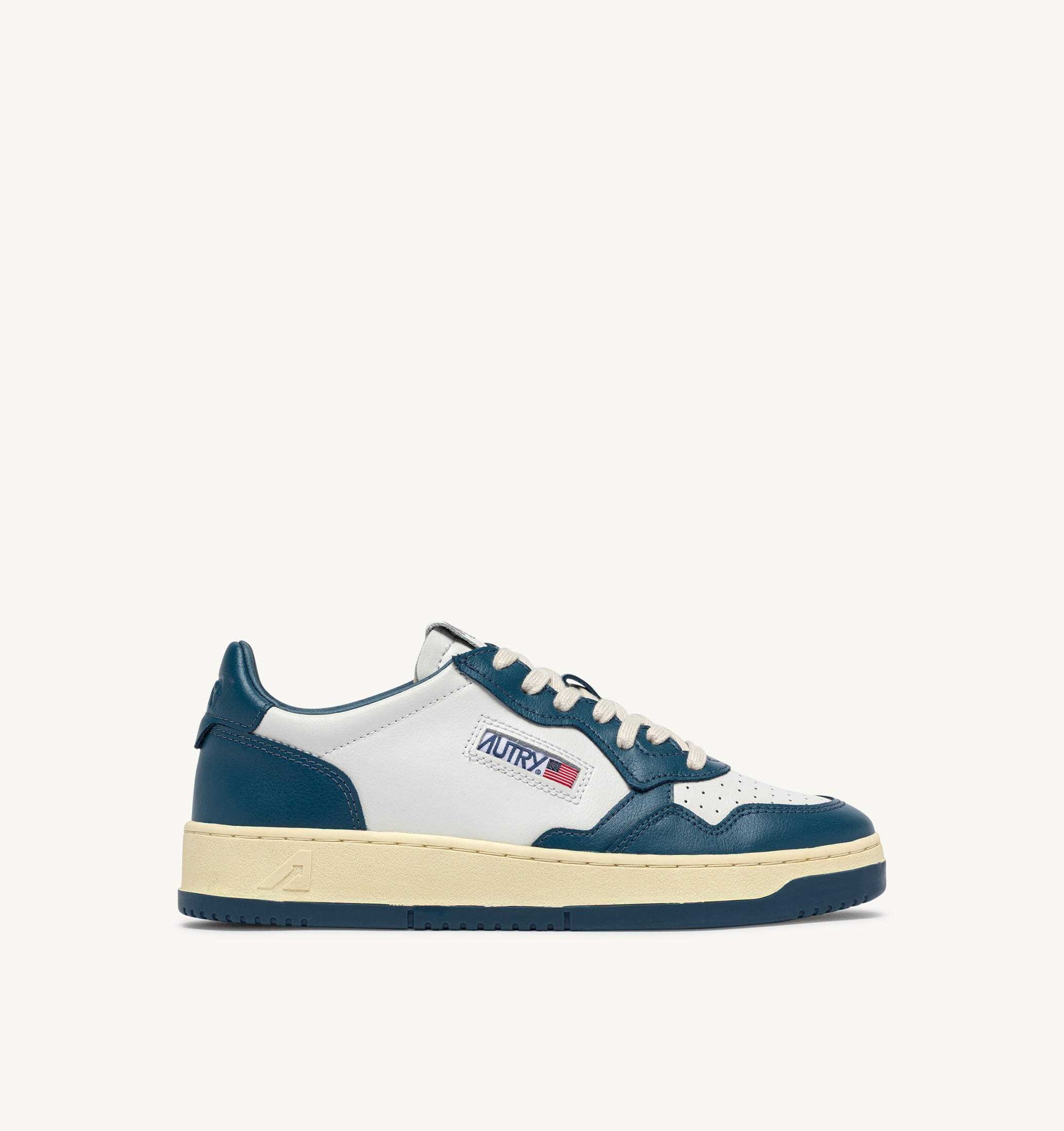 SNEAKERS MEDALIST LOW BICOLOR IN PELLE BIANCA E MALLARD BLUE