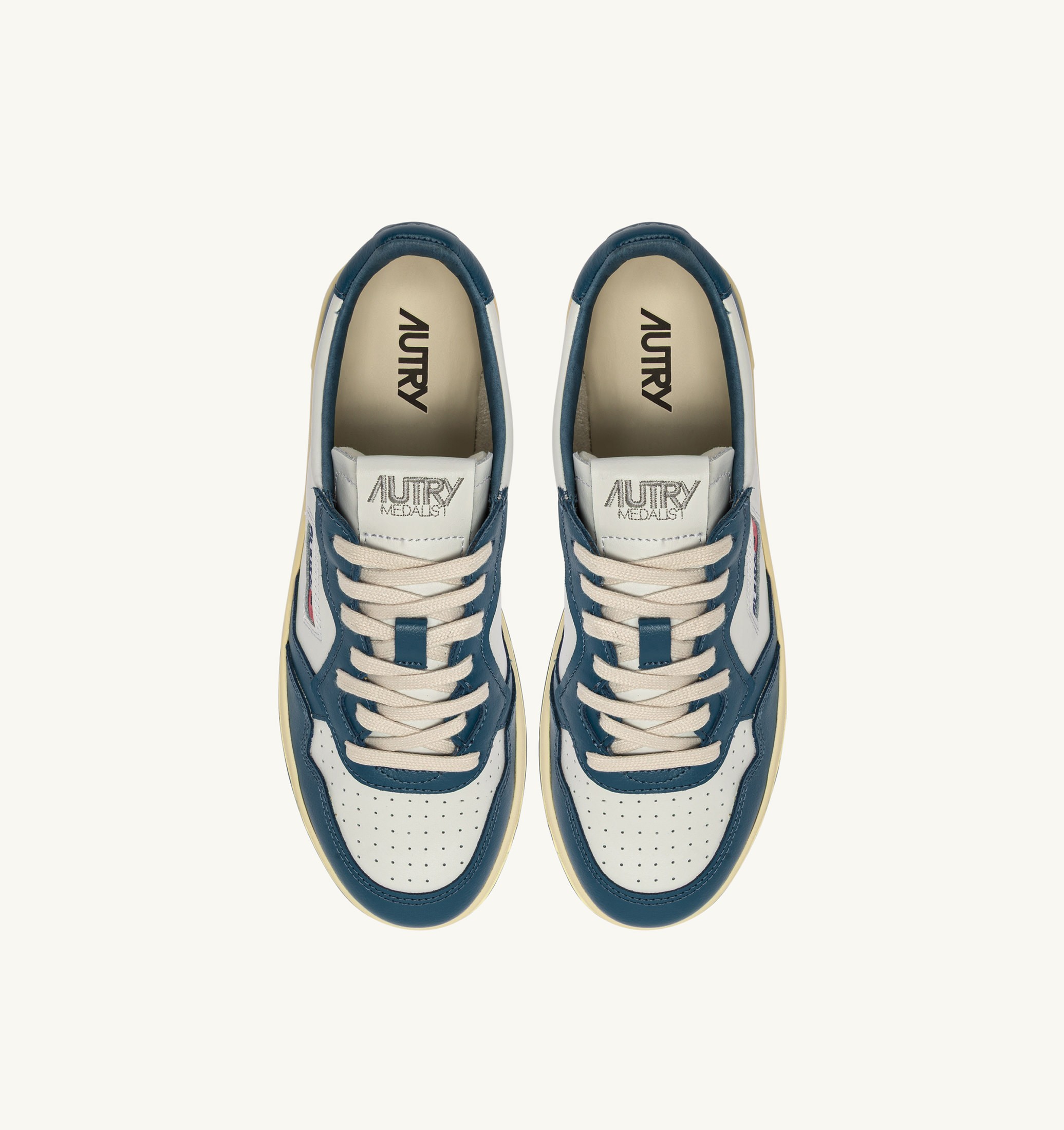 SNEAKERS MEDALIST LOW BICOLOR IN PELLE BIANCA E MALLARD BLUE