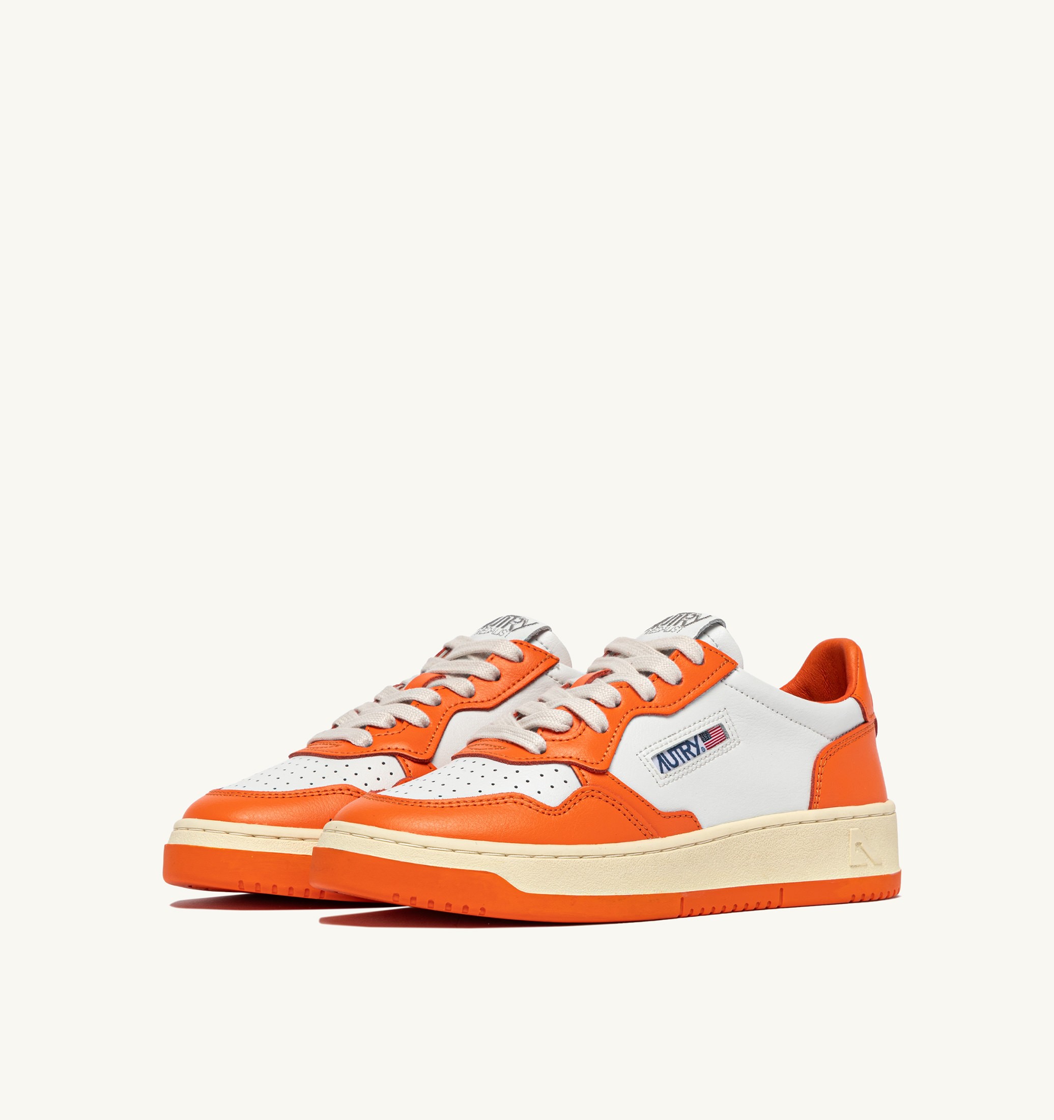 SNEAKERS MEDALIST LOW BICOLOR IN PELLE BIANCA E PARSIMMON ORANGE