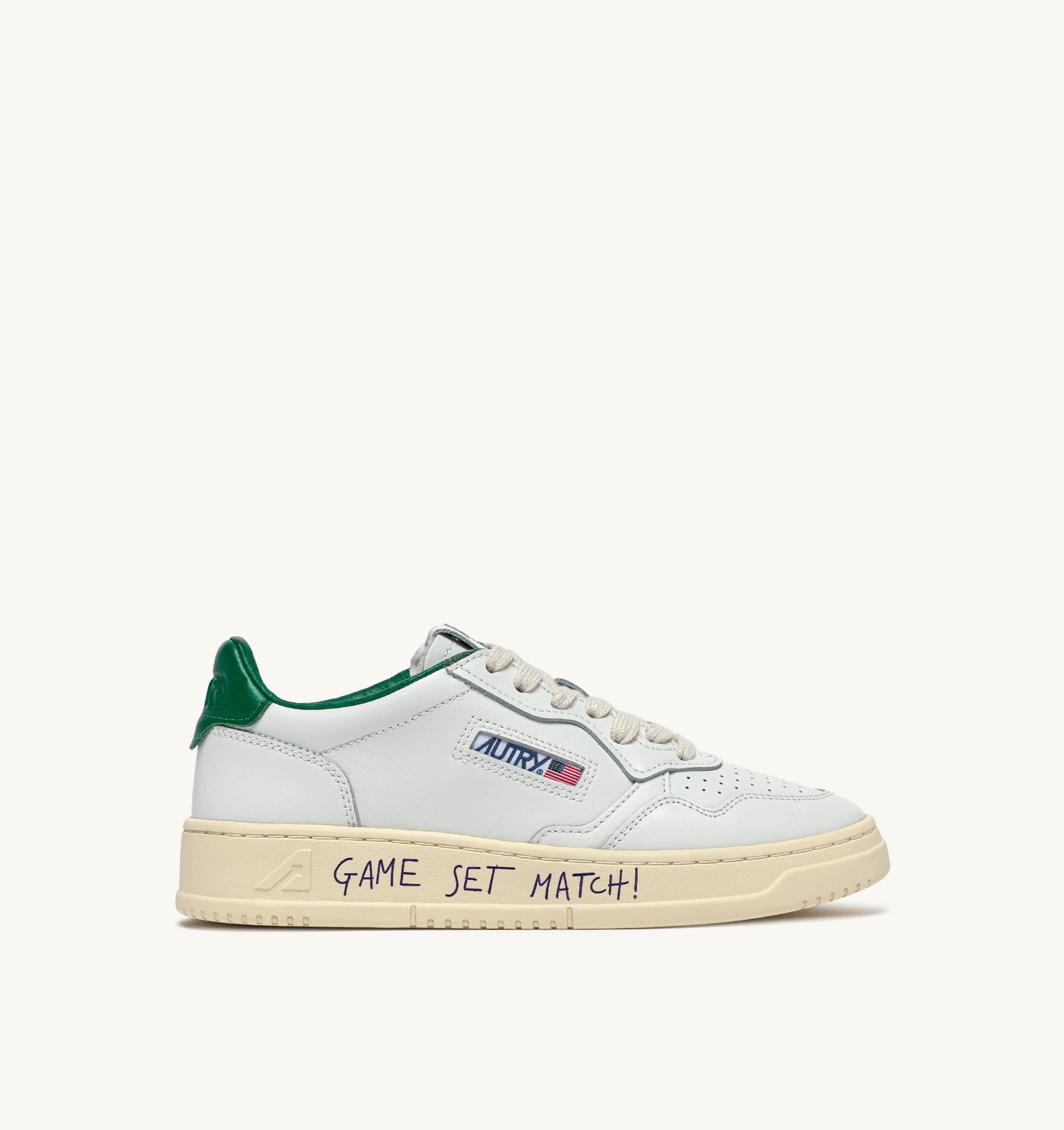 SNEAKERS MEDALIST LOW IN PELLE BIANCA E GREEN JACKET CON LETTERING