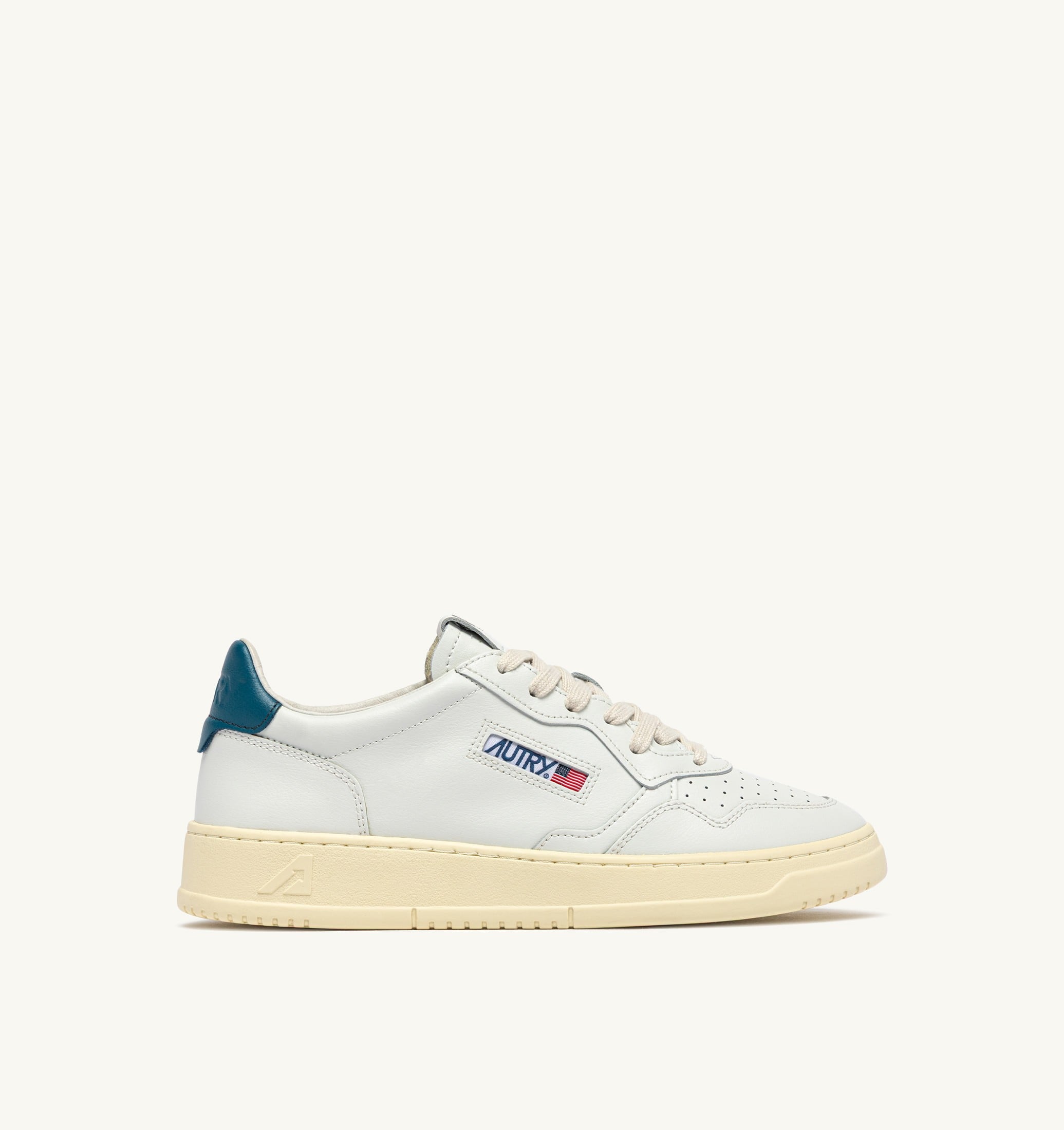 SNEAKERS MEDALIST LOW IN PELLE BIANCA E MALLARD BLUE