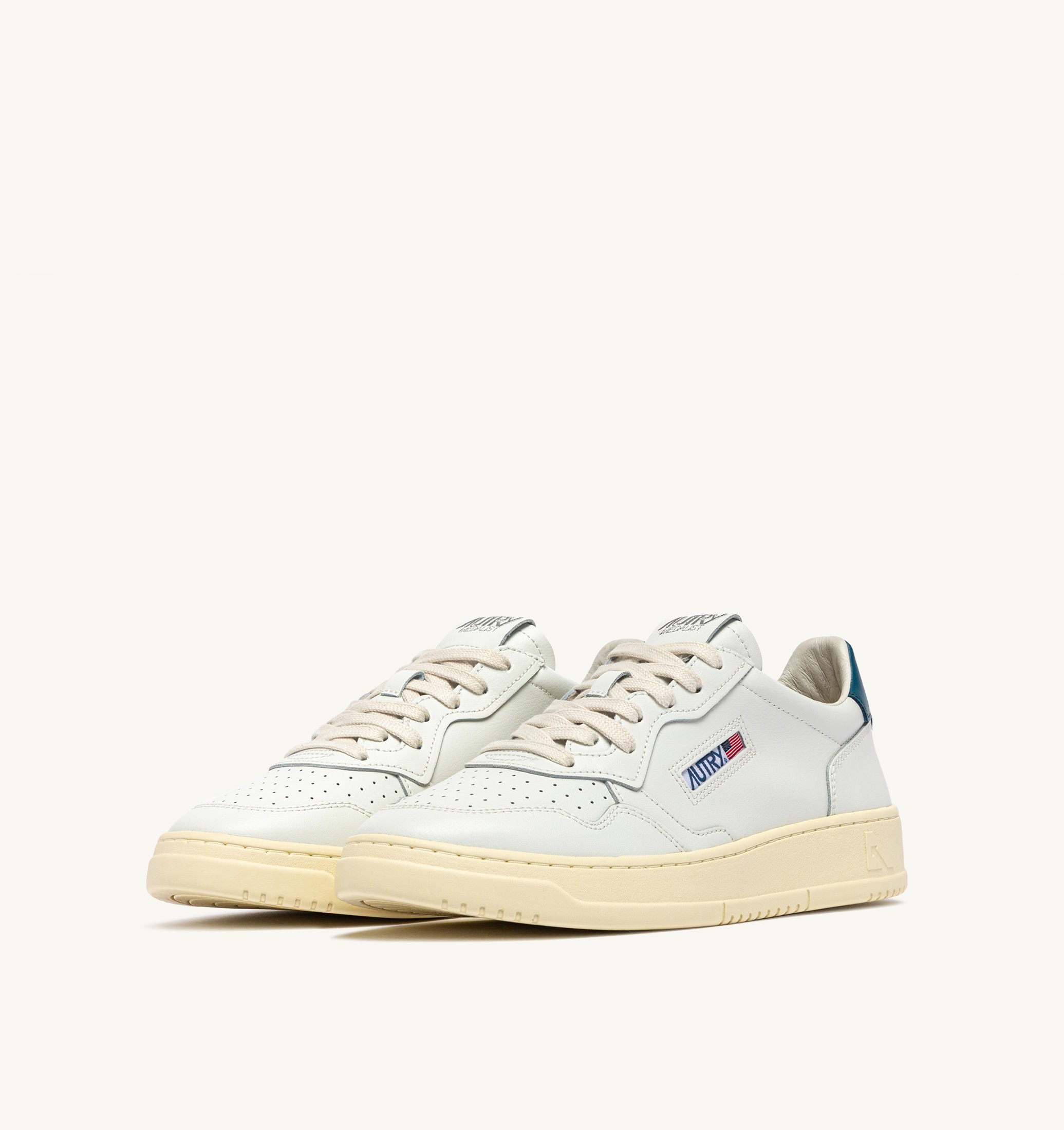 SNEAKERS MEDALIST LOW IN PELLE BIANCA E MALLARD BLUE