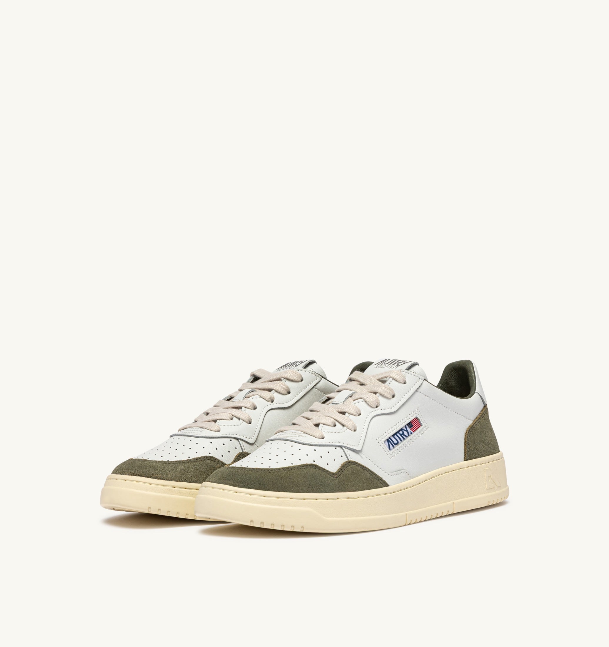 SNEAKERS MEDALIST LOW IN PELLE BIANCA E SUEDE SMOKED GREEN