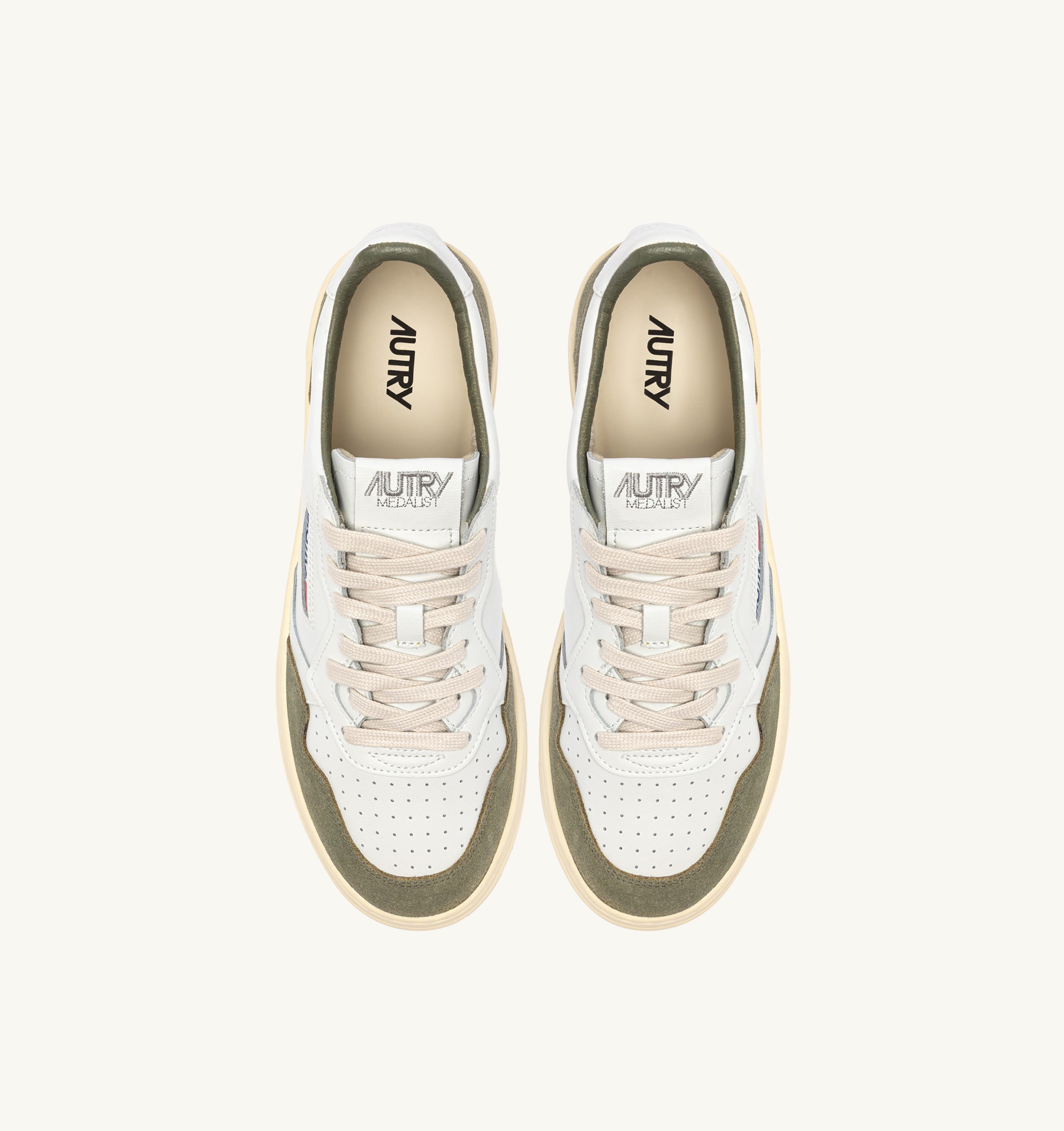 SNEAKERS MEDALIST LOW IN PELLE BIANCA E SUEDE SMOKED GREEN