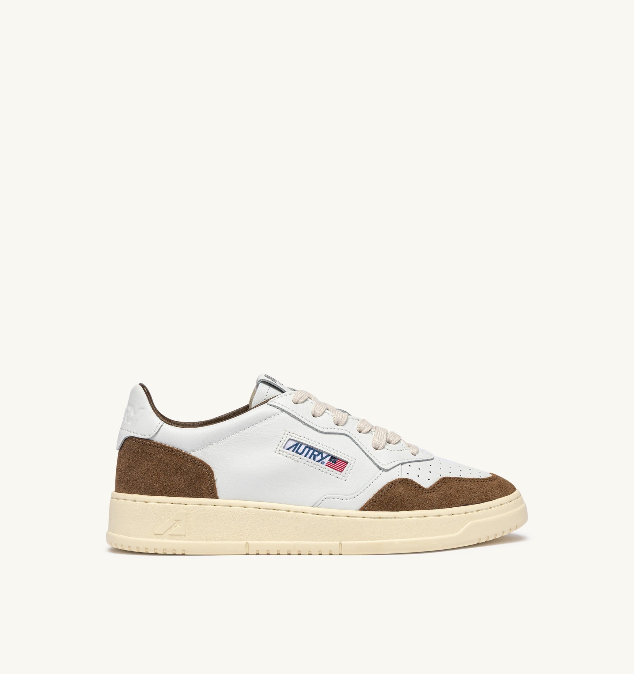 SNEAKERS MEDALIST LOW IN PELLE BIANCA E SUEDE TABACCO