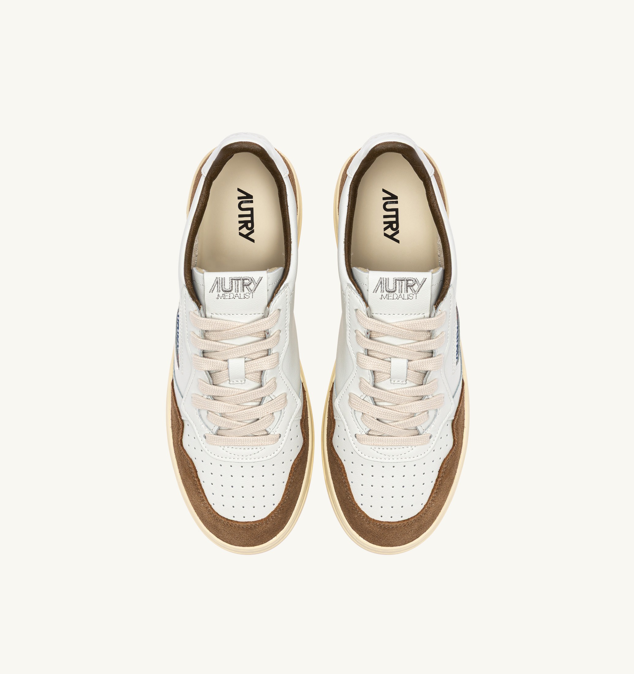 SNEAKERS MEDALIST LOW IN PELLE BIANCA E SUEDE TABACCO