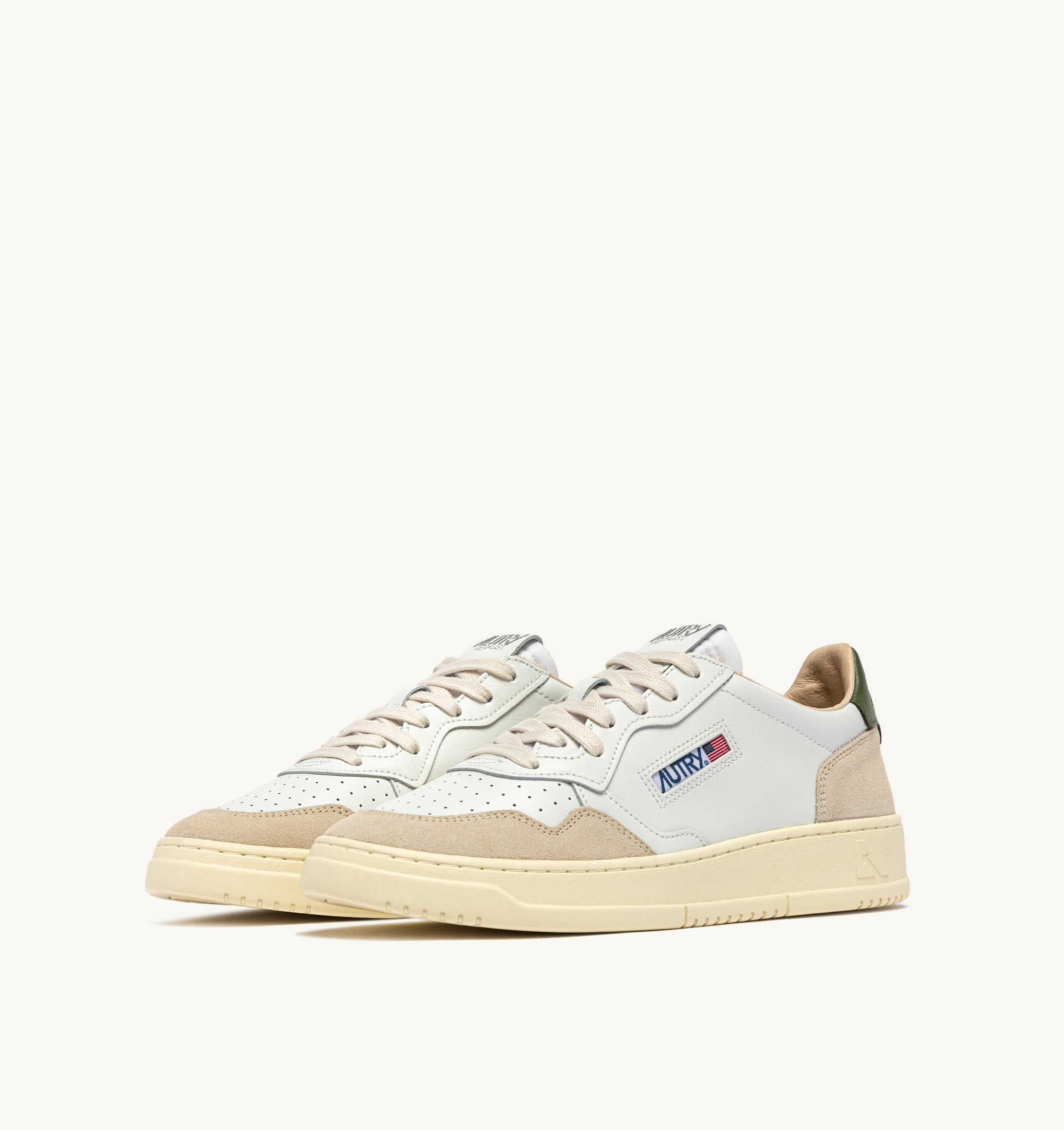SNEAKERS MEDALIST LOW IN SUEDE E PELLE BIANCA E BRONZE GREEN