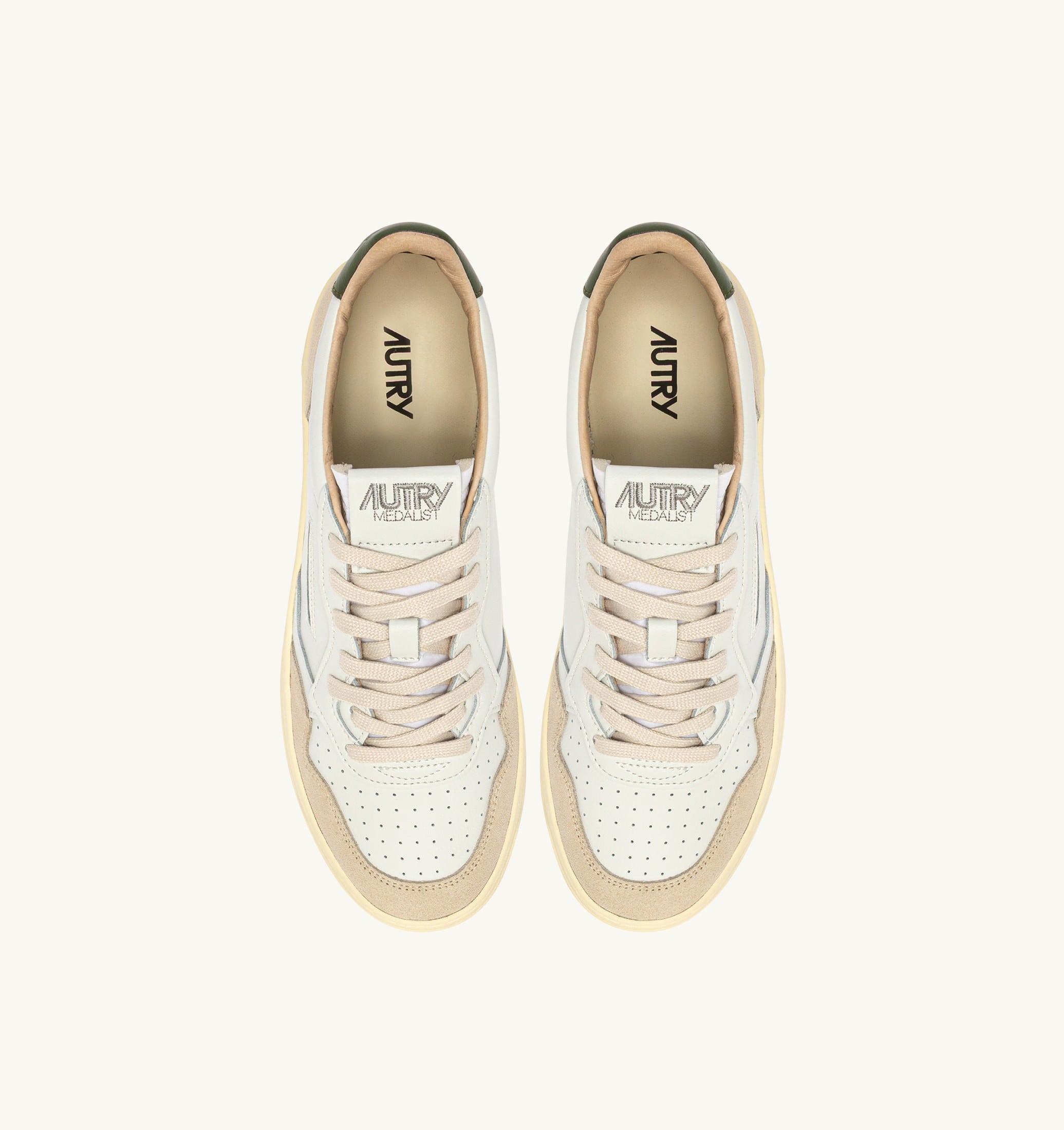 SNEAKERS MEDALIST LOW IN SUEDE E PELLE BIANCA E BRONZE GREEN